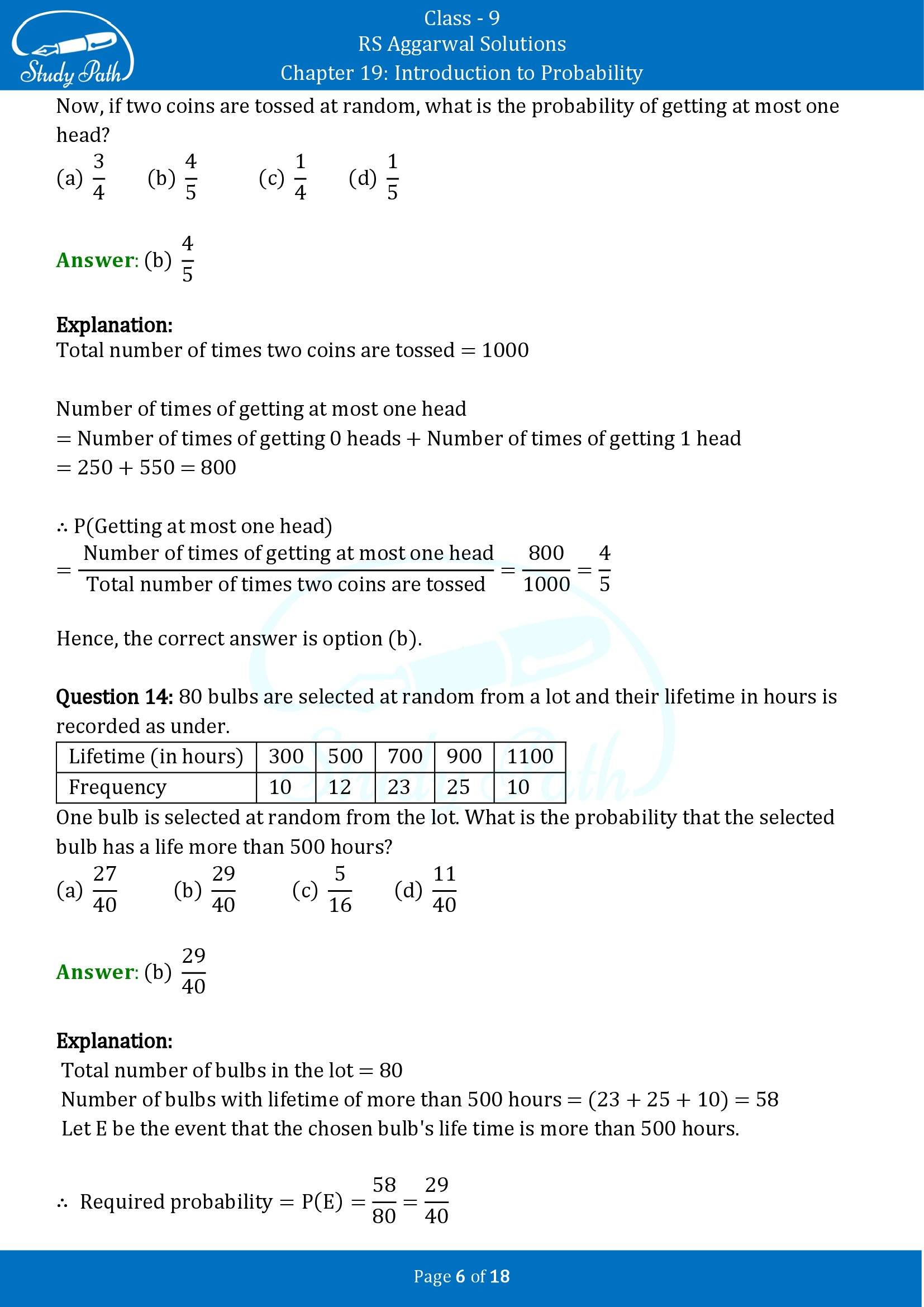 RS Aggarwal Solutions Class 9 Chapter 19 Introduction to Probability Multiple Choice Questions MCQs 00006