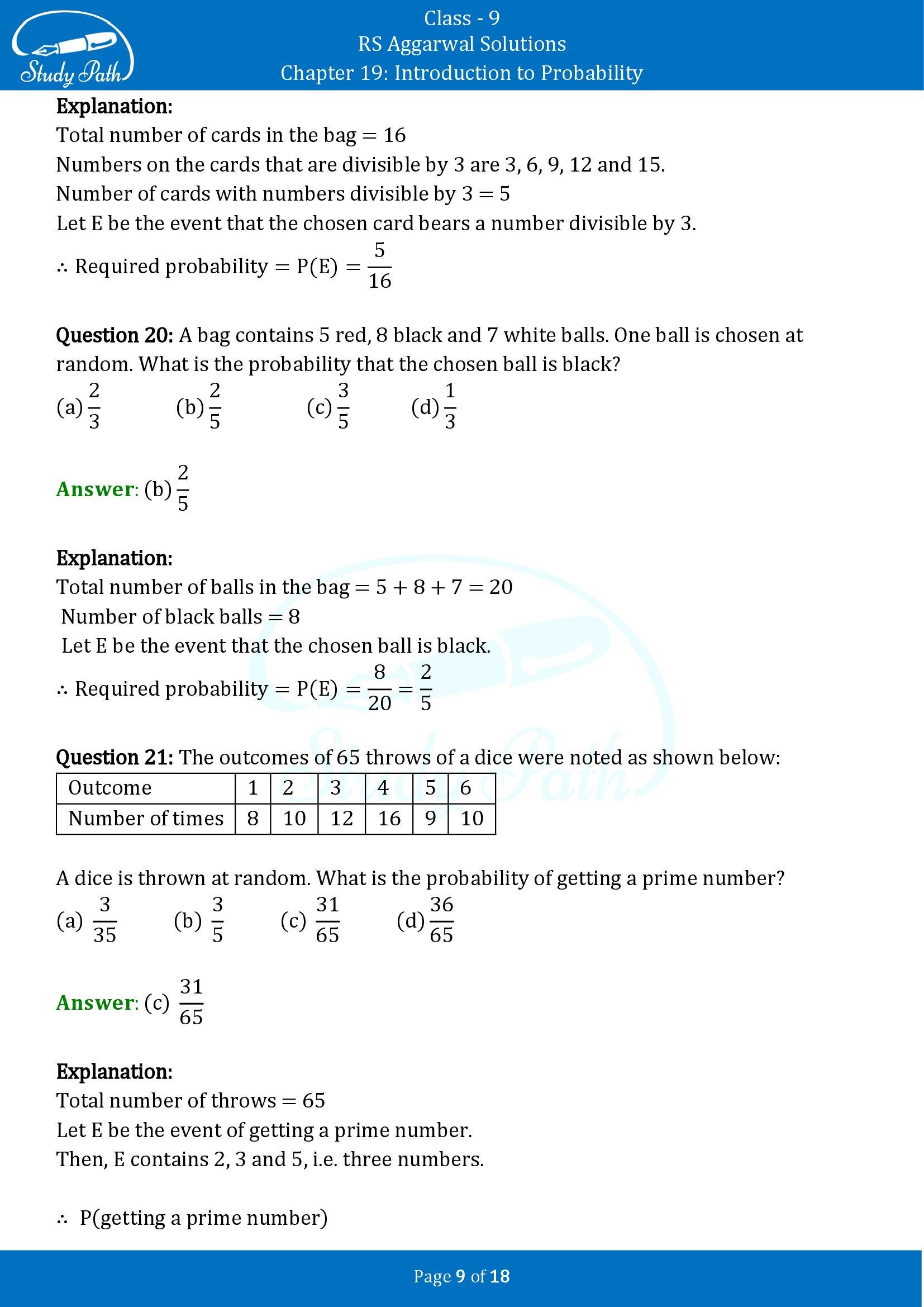 RS Aggarwal Solutions Class 9 Chapter 19 Introduction to Probability Multiple Choice Questions MCQs 00009