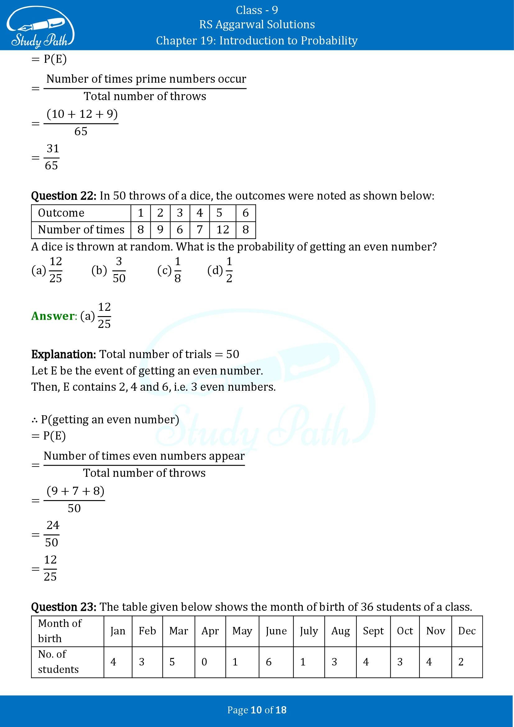 RS Aggarwal Solutions Class 9 Chapter 19 Introduction to Probability Multiple Choice Questions MCQs 00010