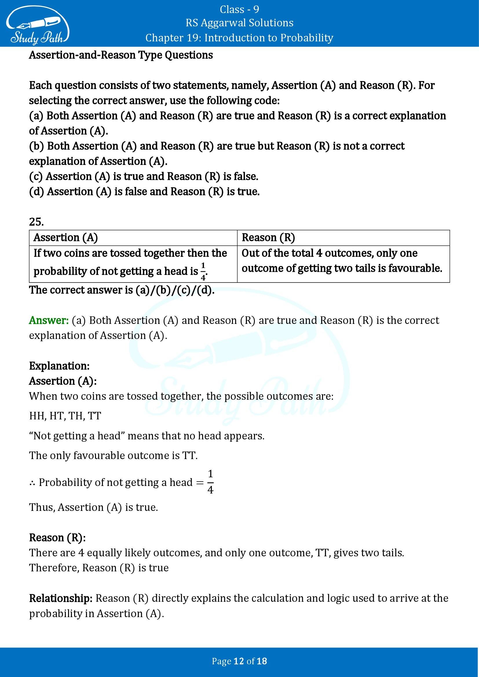 RS Aggarwal Solutions Class 9 Chapter 19 Introduction to Probability Multiple Choice Questions MCQs 00012