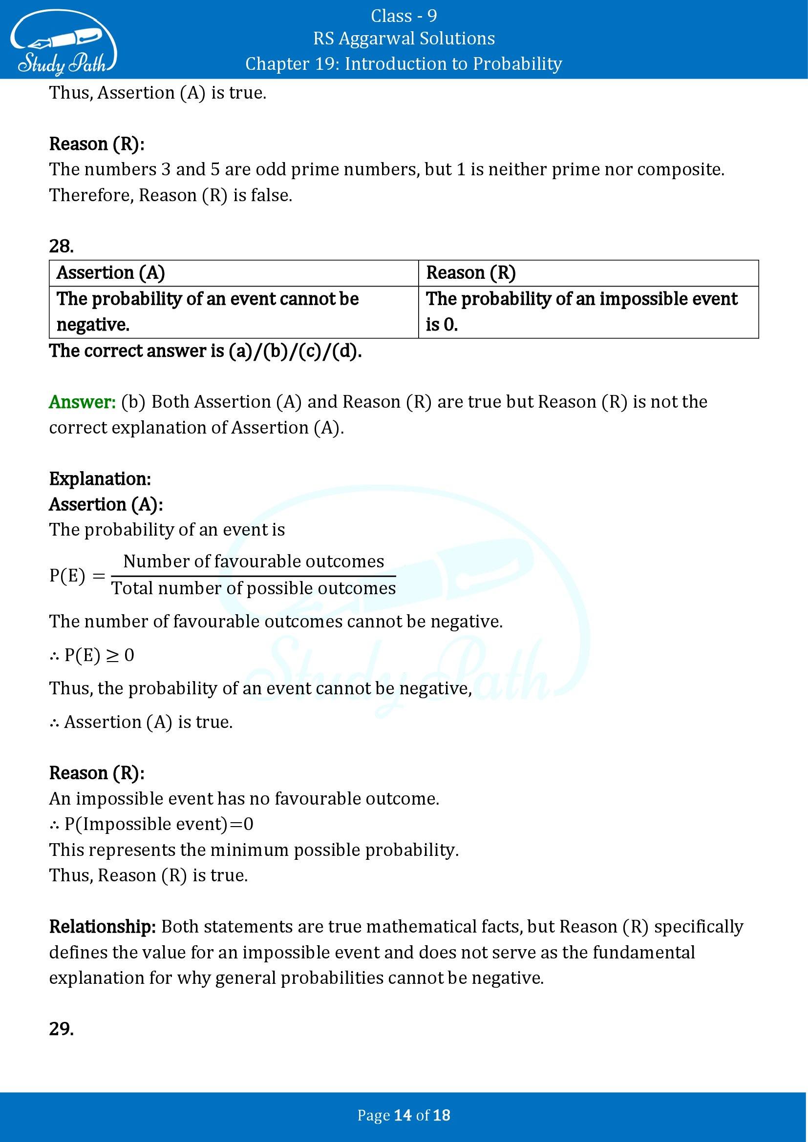 RS Aggarwal Solutions Class 9 Chapter 19 Introduction to Probability Multiple Choice Questions MCQs 00014