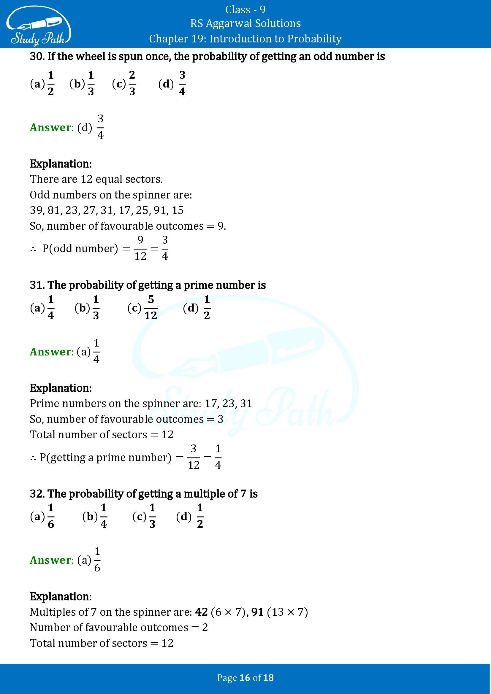RS Aggarwal Solutions Class 9 Chapter 19 Introduction to Probability Multiple Choice Questions MCQs 00016