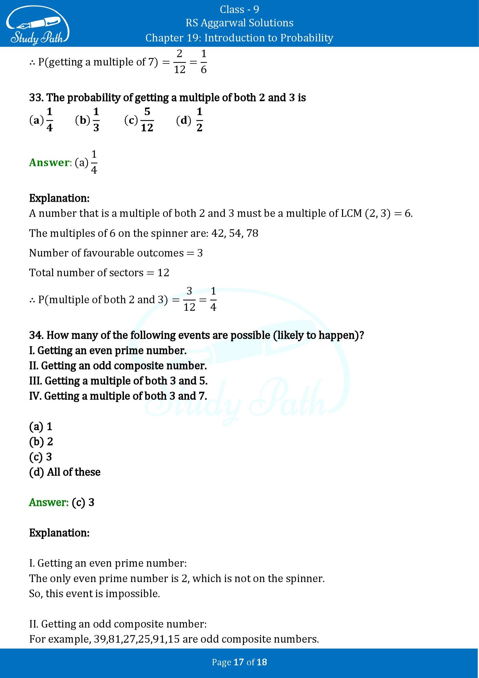 RS Aggarwal Solutions Class 9 Chapter 19 Introduction to Probability Multiple Choice Questions MCQs 00017