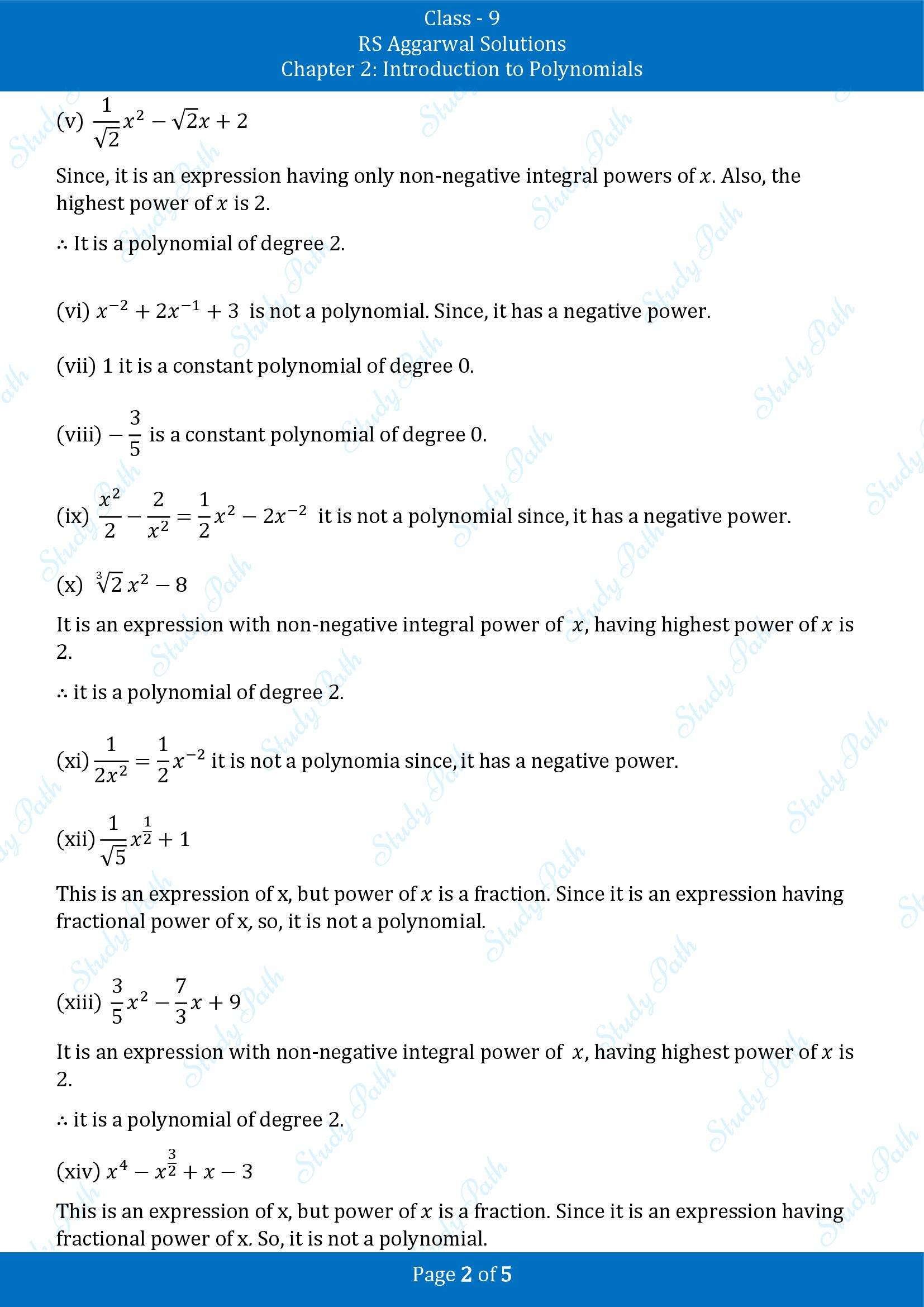 RS Aggarwal Solutions Class 9 Chapter 2 Introduction to Polynomials Exercise 2A 00002