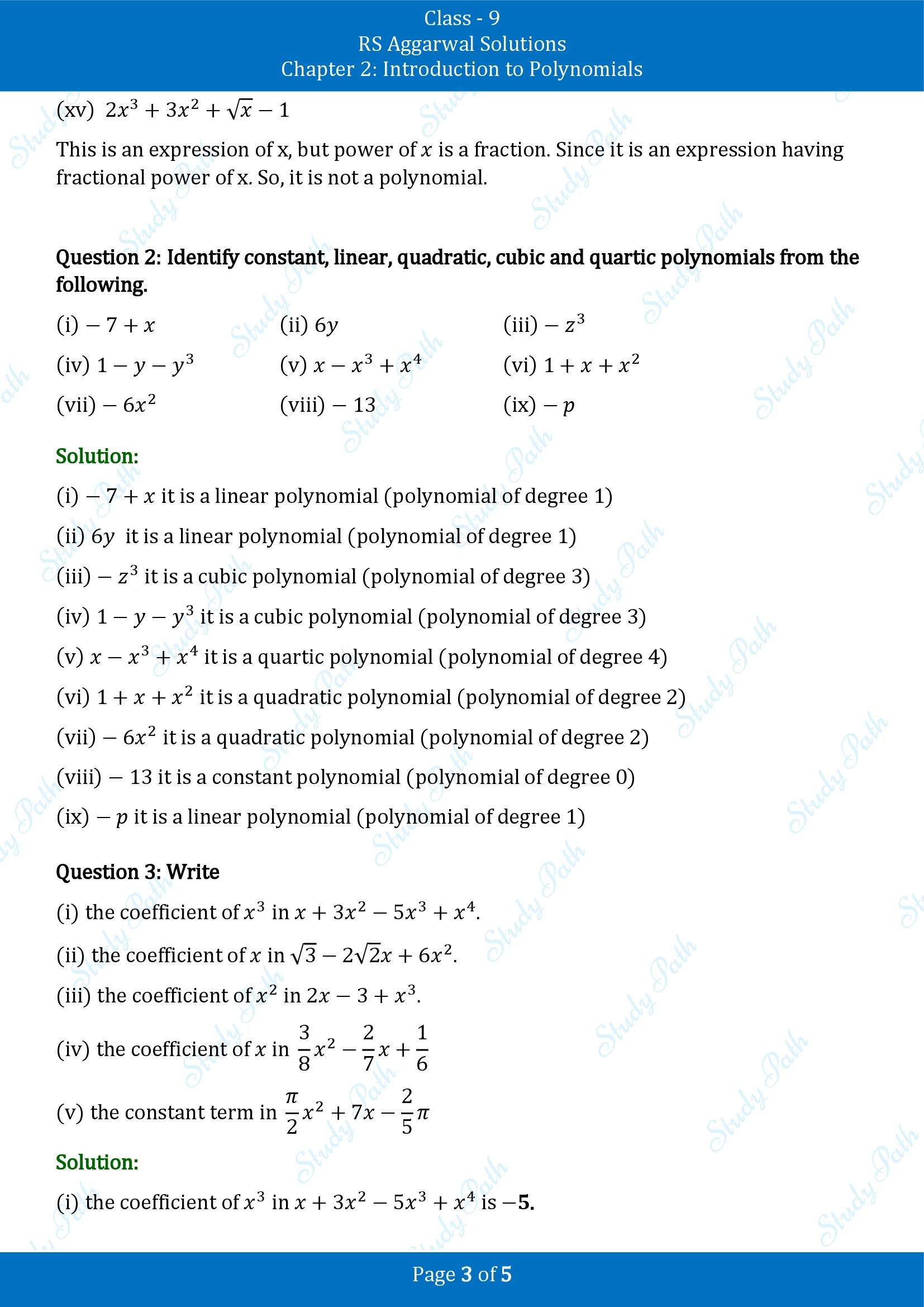 RS Aggarwal Solutions Class 9 Chapter 2 Introduction to Polynomials Exercise 2A 00003
