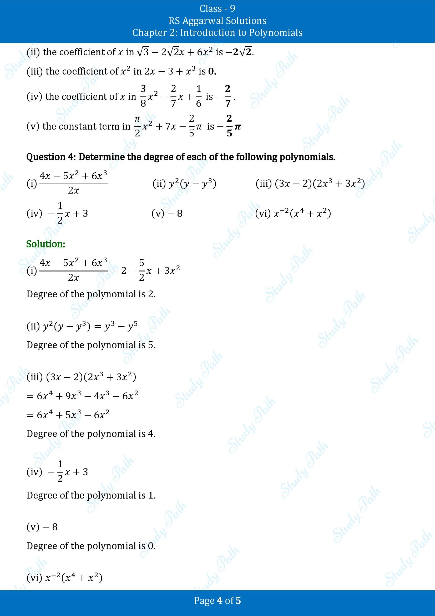 RS Aggarwal Solutions Class 9 Chapter 2 Introduction to Polynomials Exercise 2A 00004