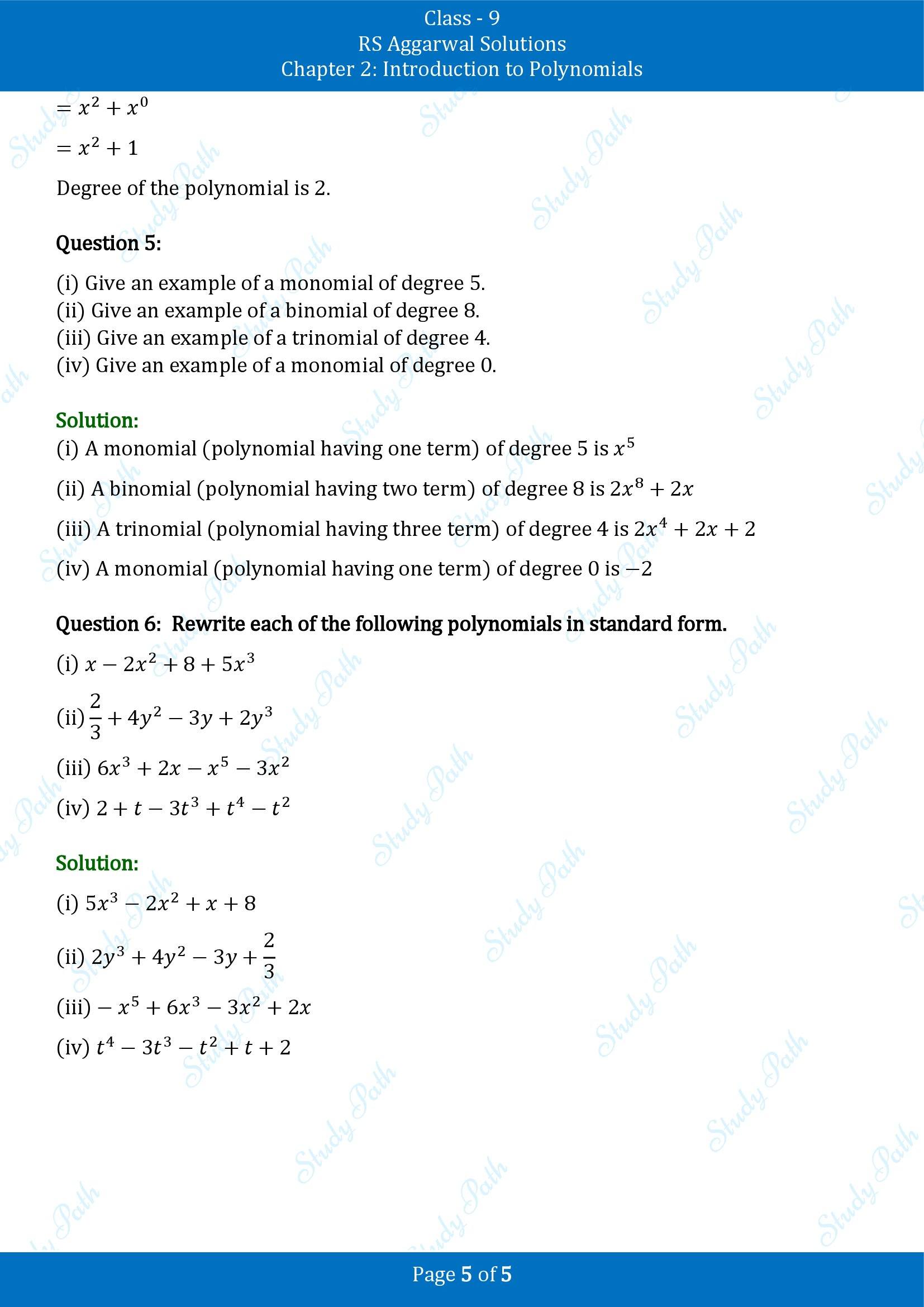 RS Aggarwal Solutions Class 9 Chapter 2 Introduction to Polynomials Exercise 2A 00005