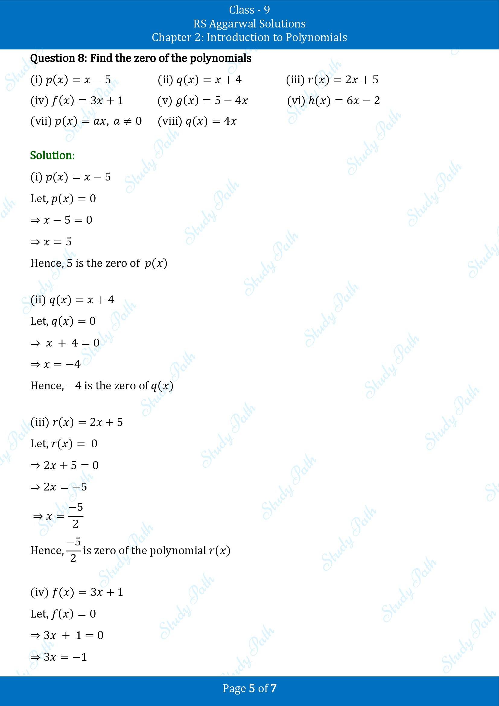 RS Aggarwal Solutions Class 9 Chapter 2 Introduction to Polynomials Exercise 2B 00005