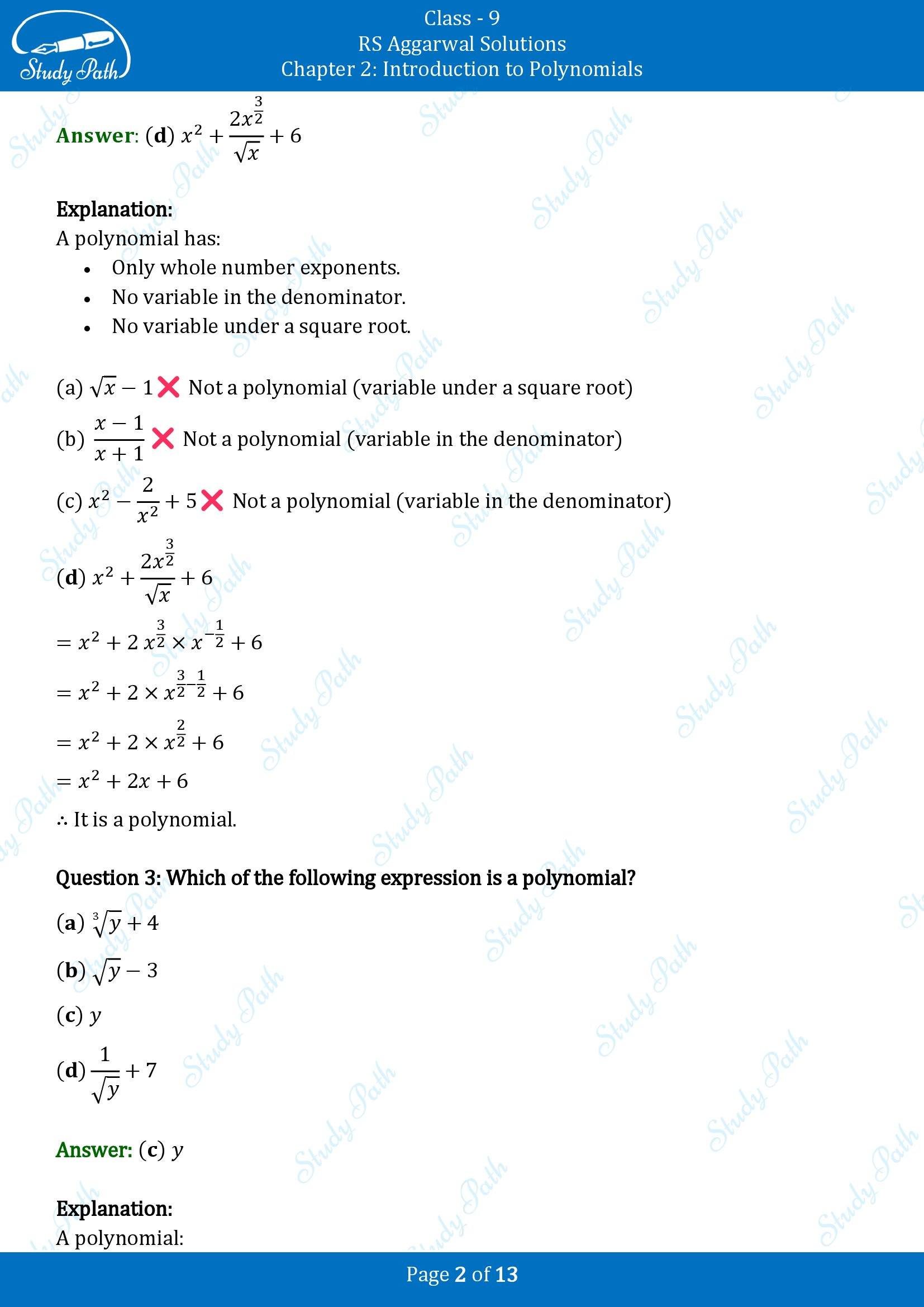 RS Aggarwal Solutions Class 9 Chapter 2 Introduction to Polynomials Multiple Choice Question MCQs 00002