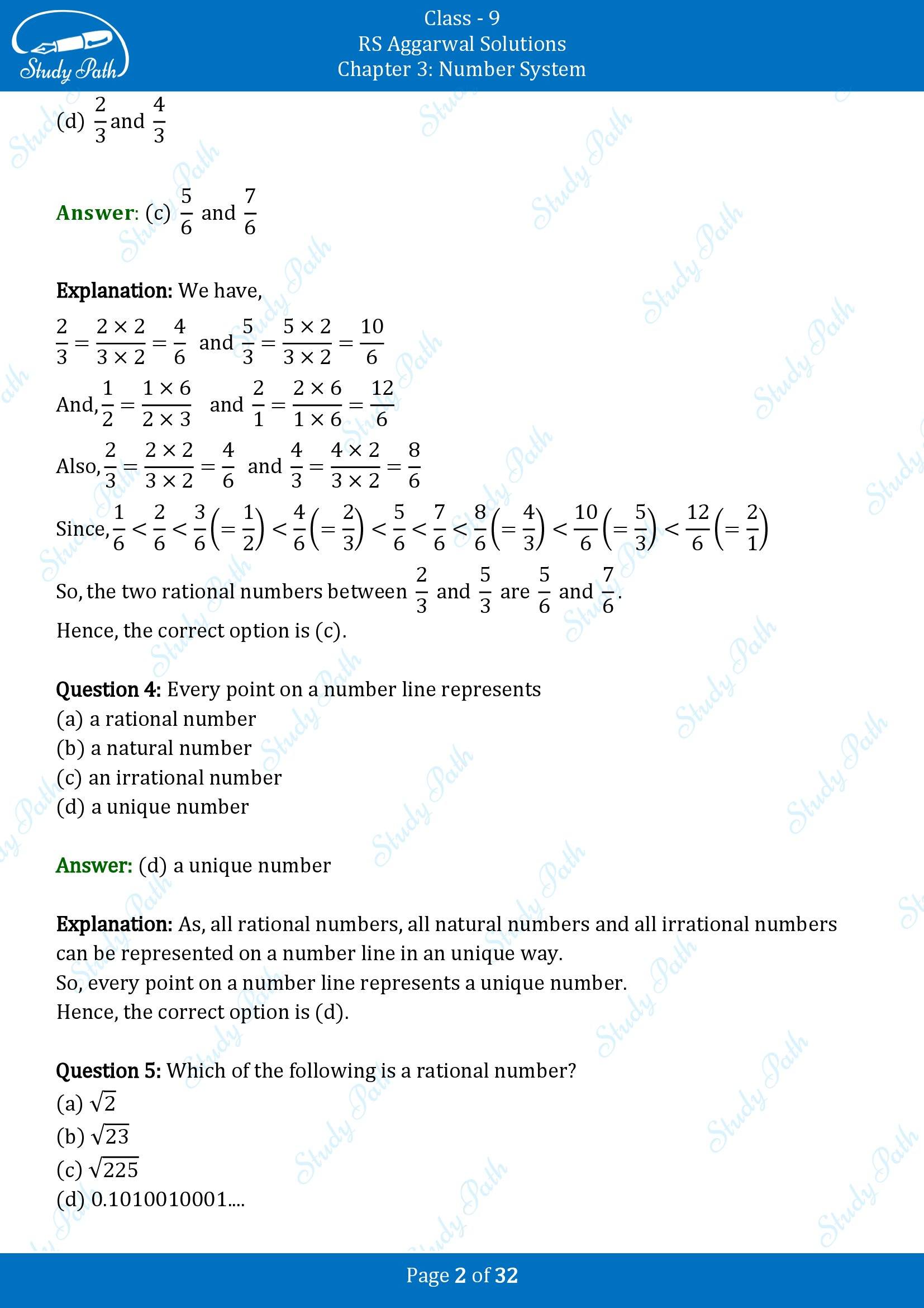 RS Aggarwal Solutions Class 9 Chapter 3 Number Systems Multiple Choice Question MCQs 00002