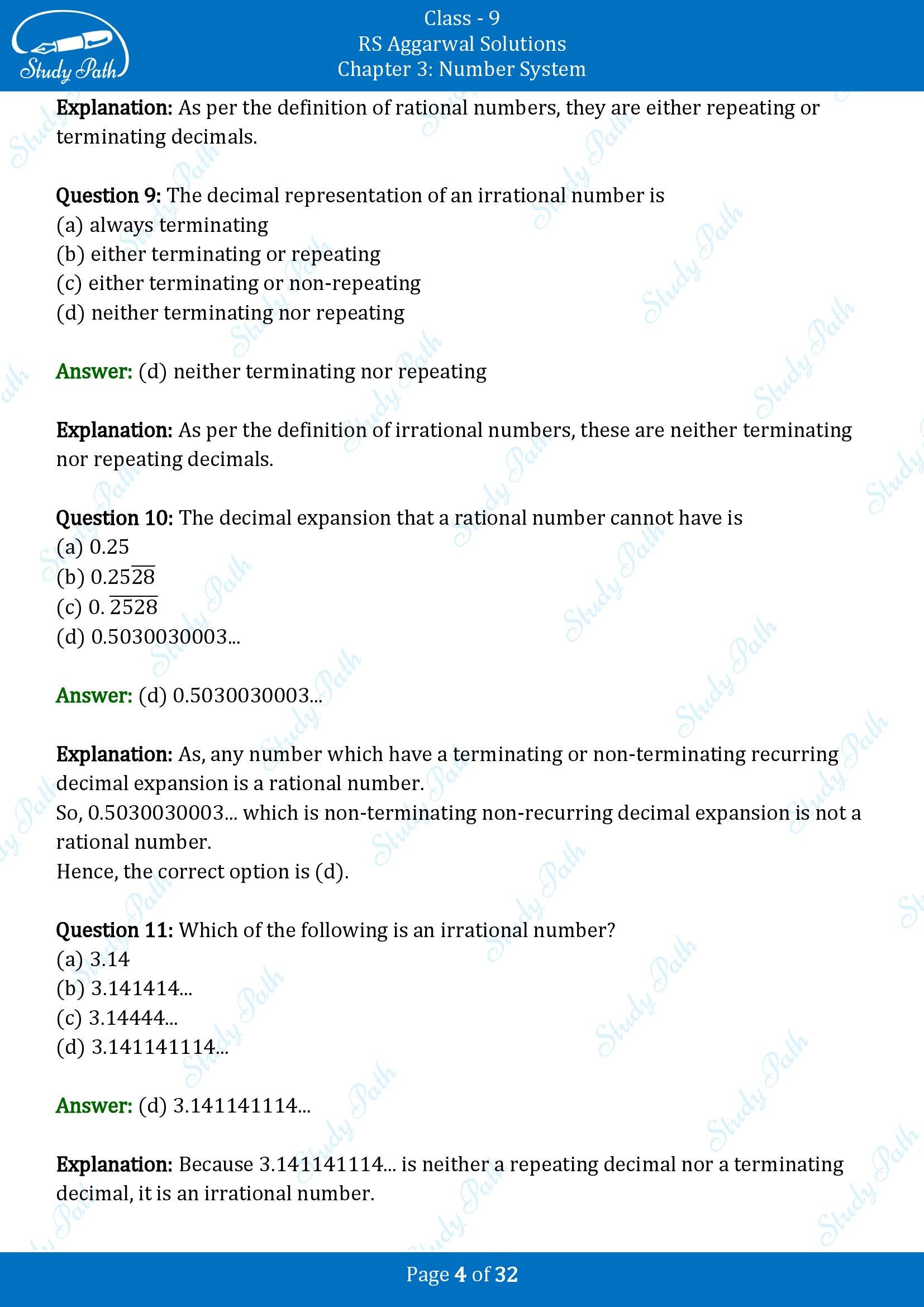 RS Aggarwal Solutions Class 9 Chapter 3 Number Systems Multiple Choice Question MCQs 00004
