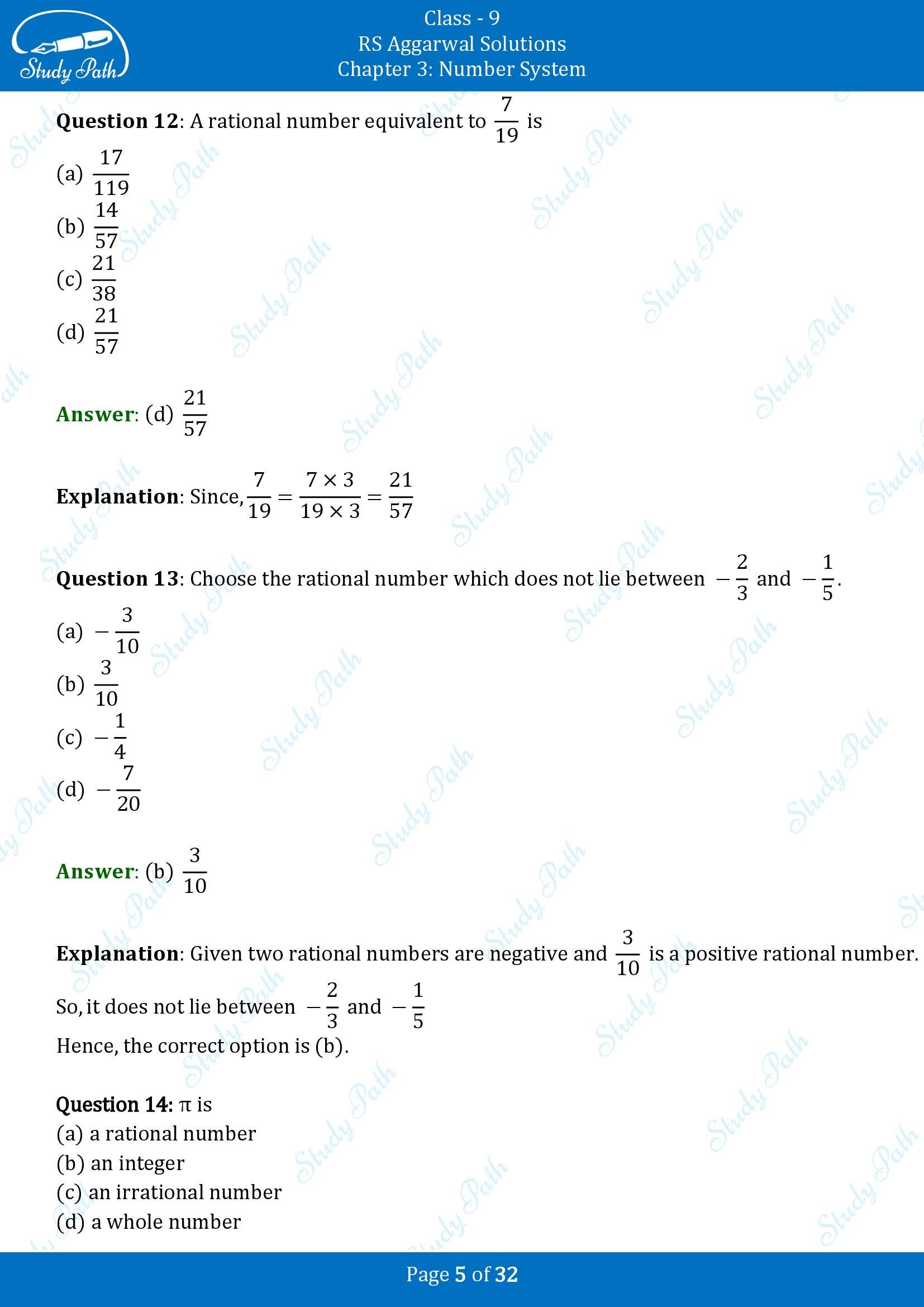 RS Aggarwal Solutions Class 9 Chapter 3 Number Systems Multiple Choice Question MCQs 00005