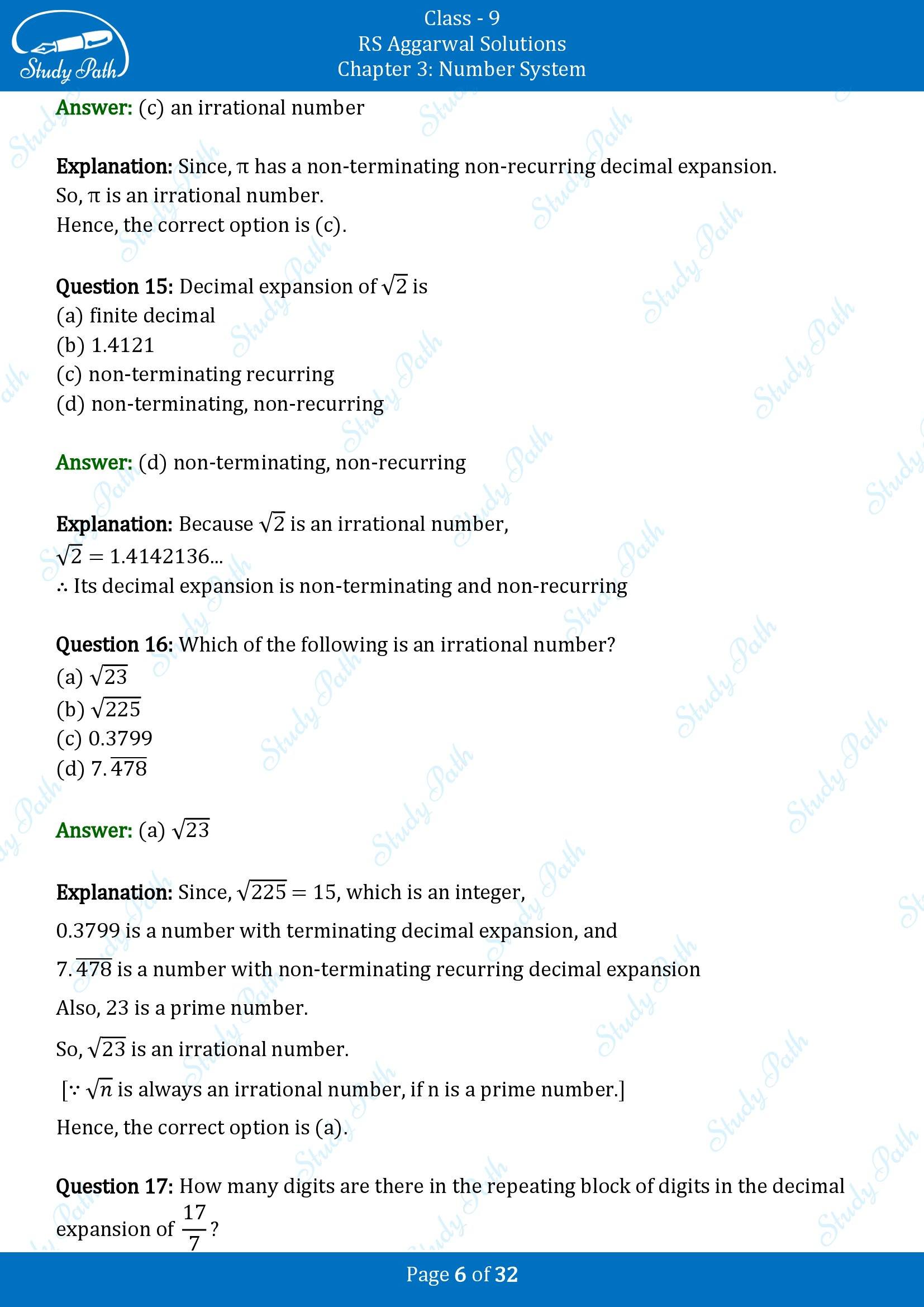 RS Aggarwal Solutions Class 9 Chapter 3 Number Systems Multiple Choice Question MCQs 00006