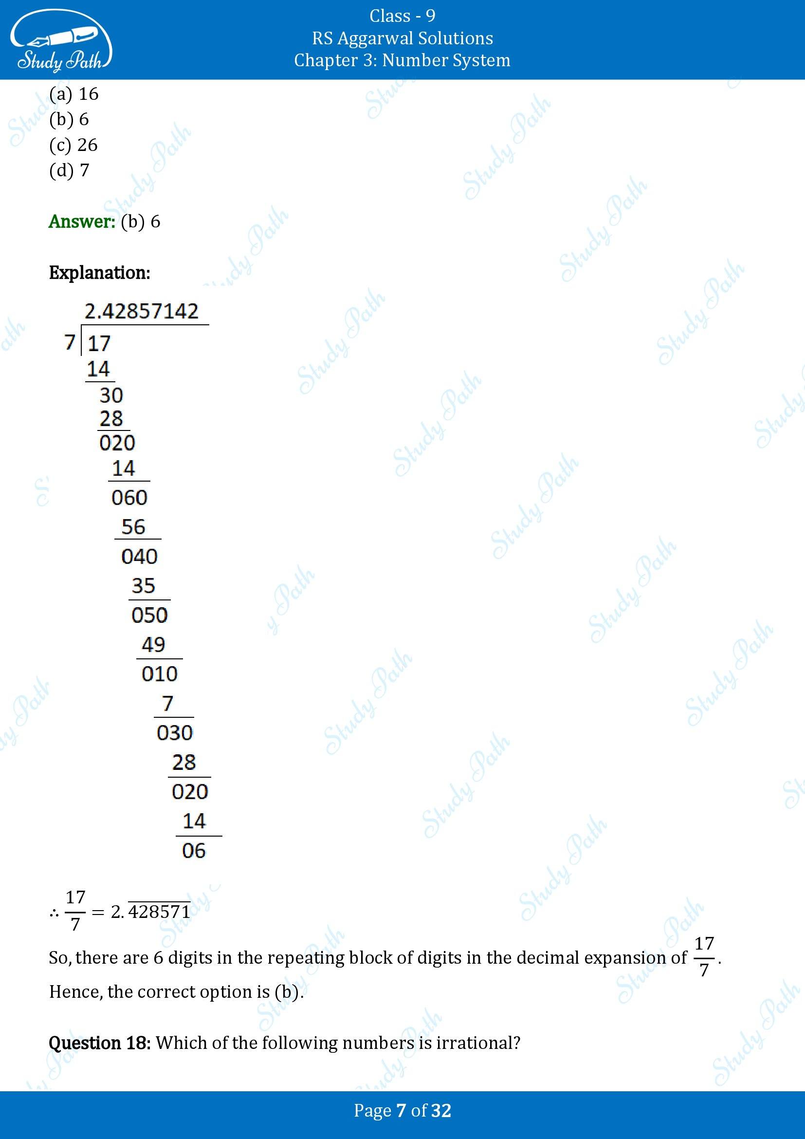 RS Aggarwal Solutions Class 9 Chapter 3 Number Systems Multiple Choice Question MCQs 00007