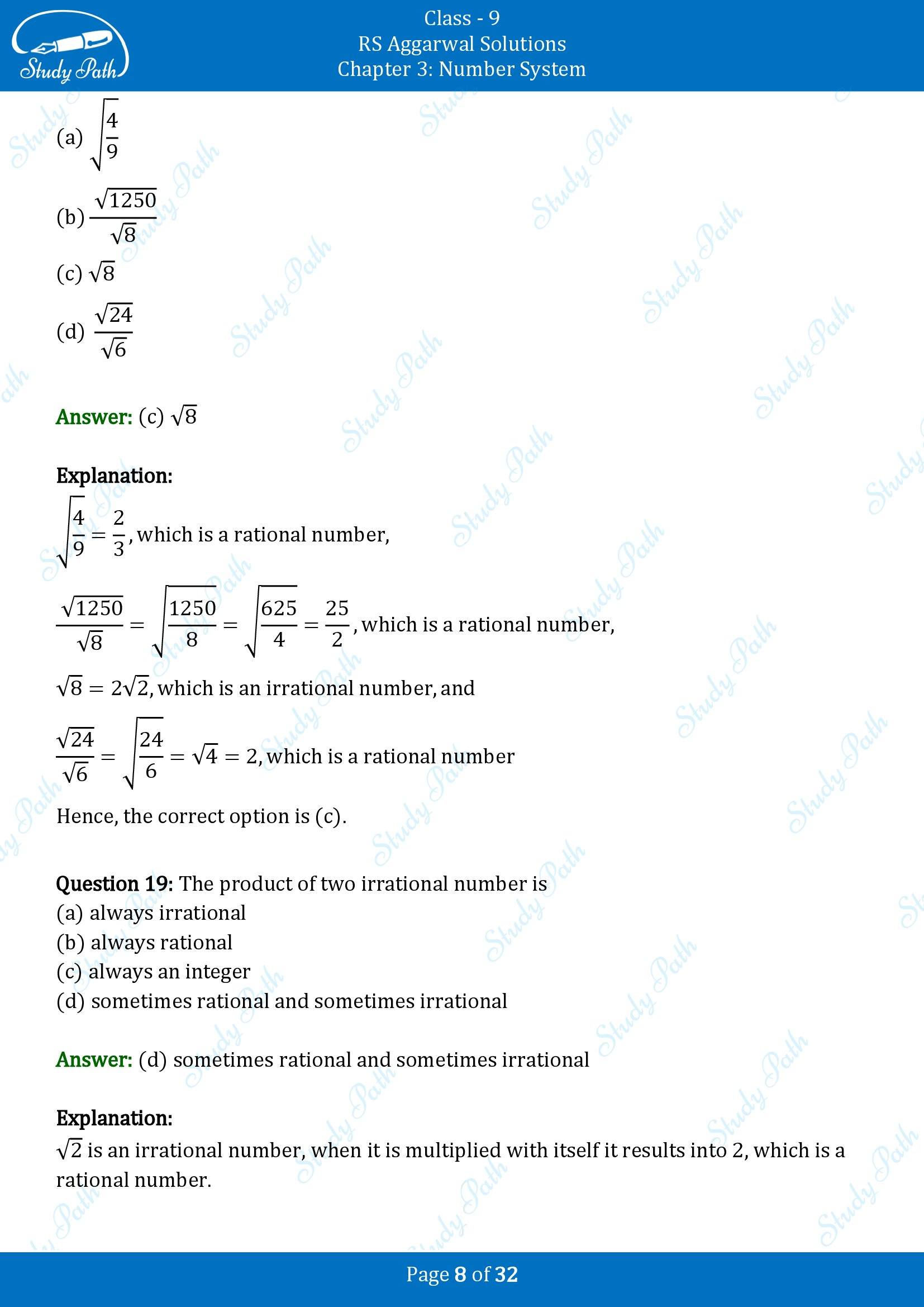 RS Aggarwal Solutions Class 9 Chapter 3 Number Systems Multiple Choice Question MCQs 00008