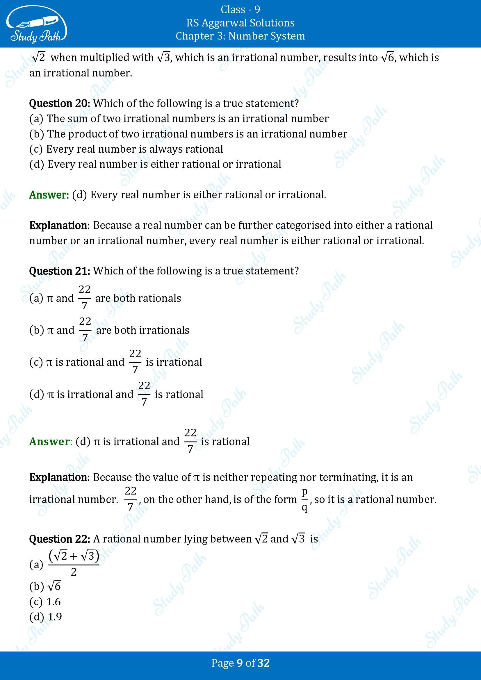 RS Aggarwal Solutions Class 9 Chapter 3 Number Systems Multiple Choice Question MCQs 00009