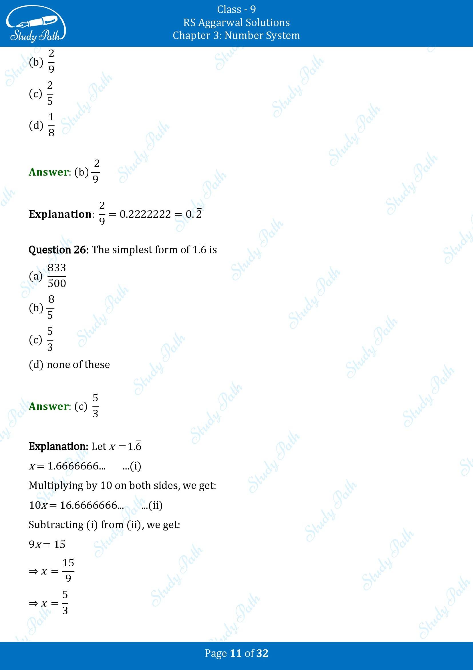 RS Aggarwal Solutions Class 9 Chapter 3 Number Systems Multiple Choice Question MCQs 00011