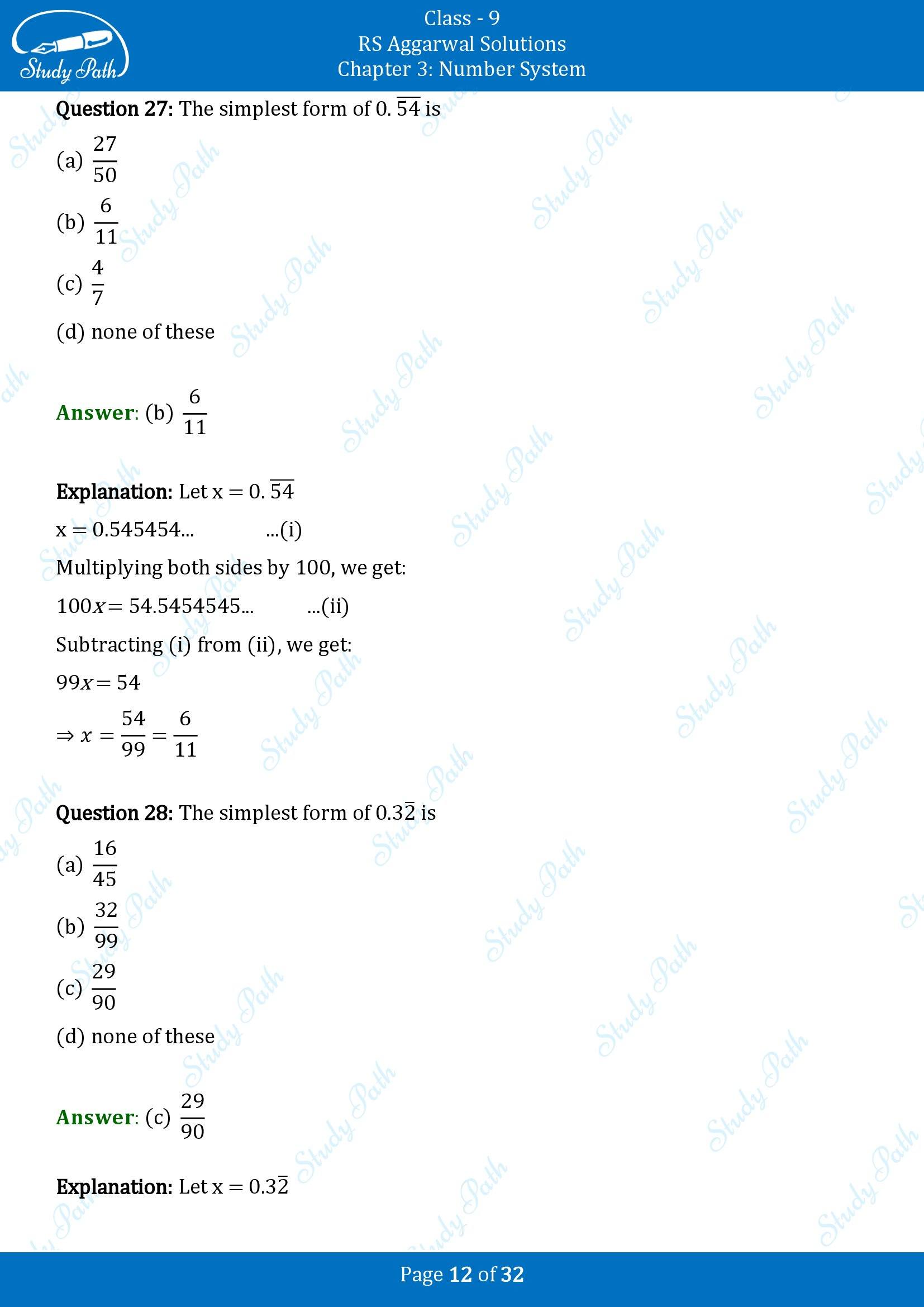 RS Aggarwal Solutions Class 9 Chapter 3 Number Systems Multiple Choice Question MCQs 00012