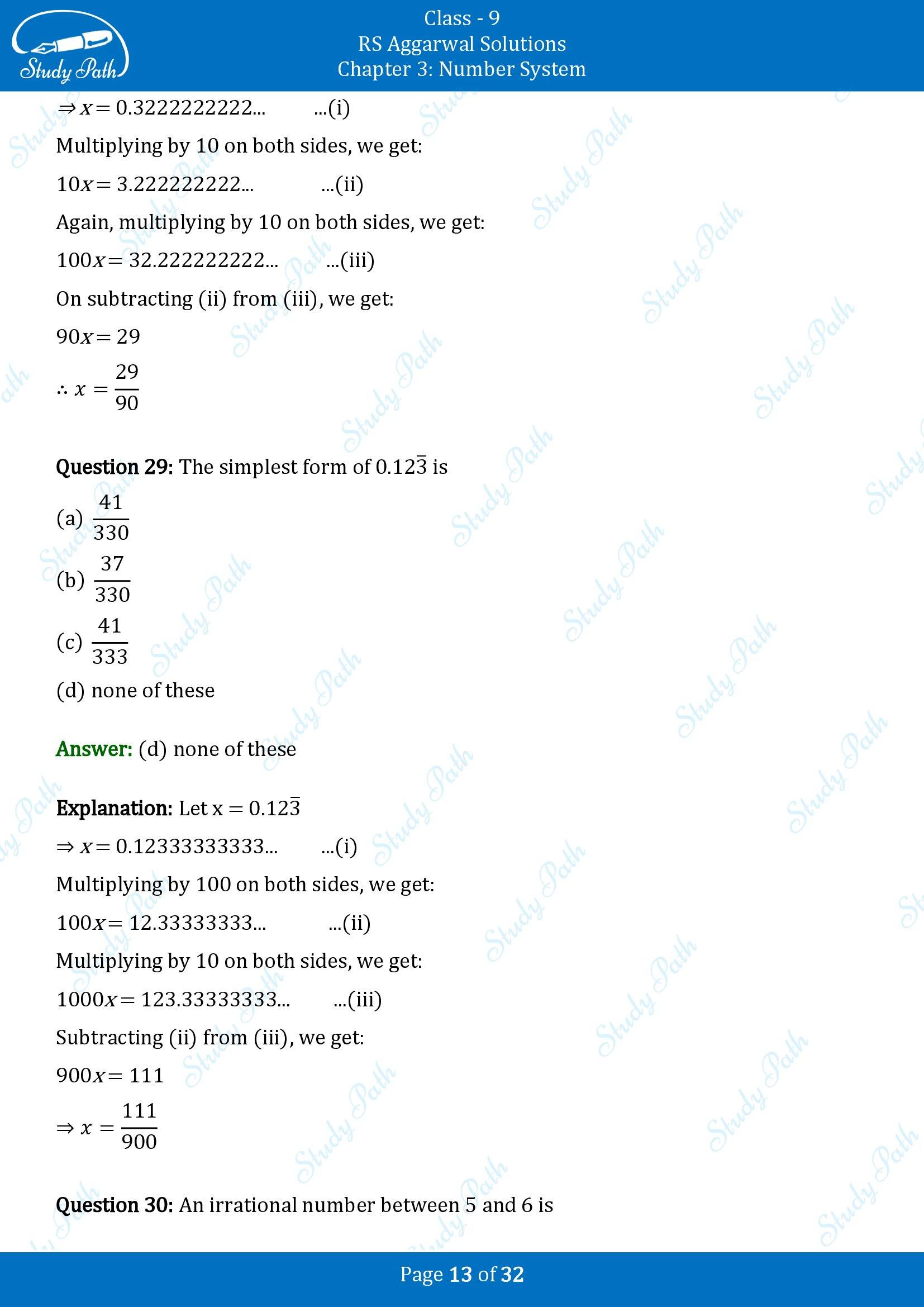 RS Aggarwal Solutions Class 9 Chapter 3 Number Systems Multiple Choice Question MCQs 00013