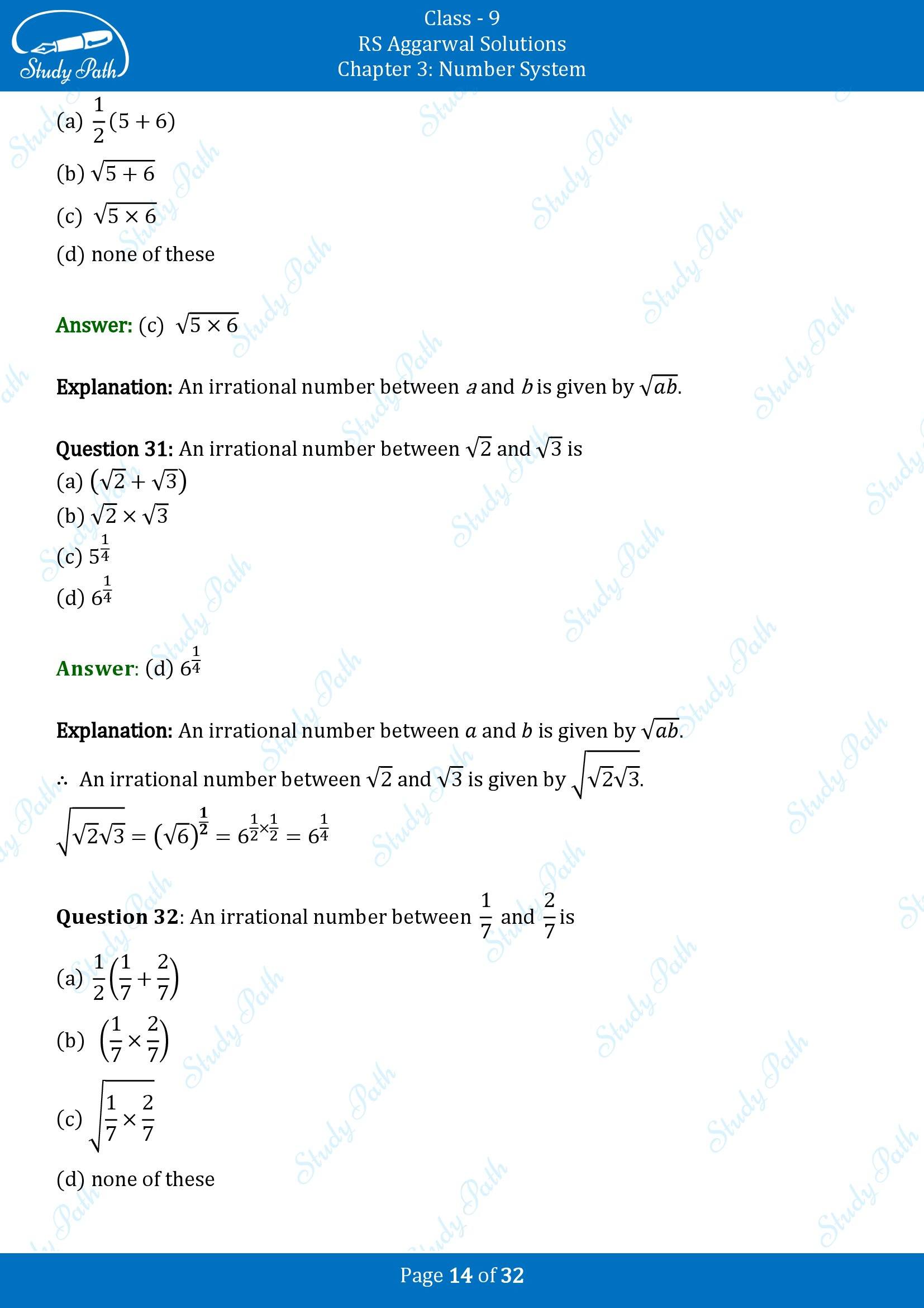 RS Aggarwal Solutions Class 9 Chapter 3 Number Systems Multiple Choice Question MCQs 00014