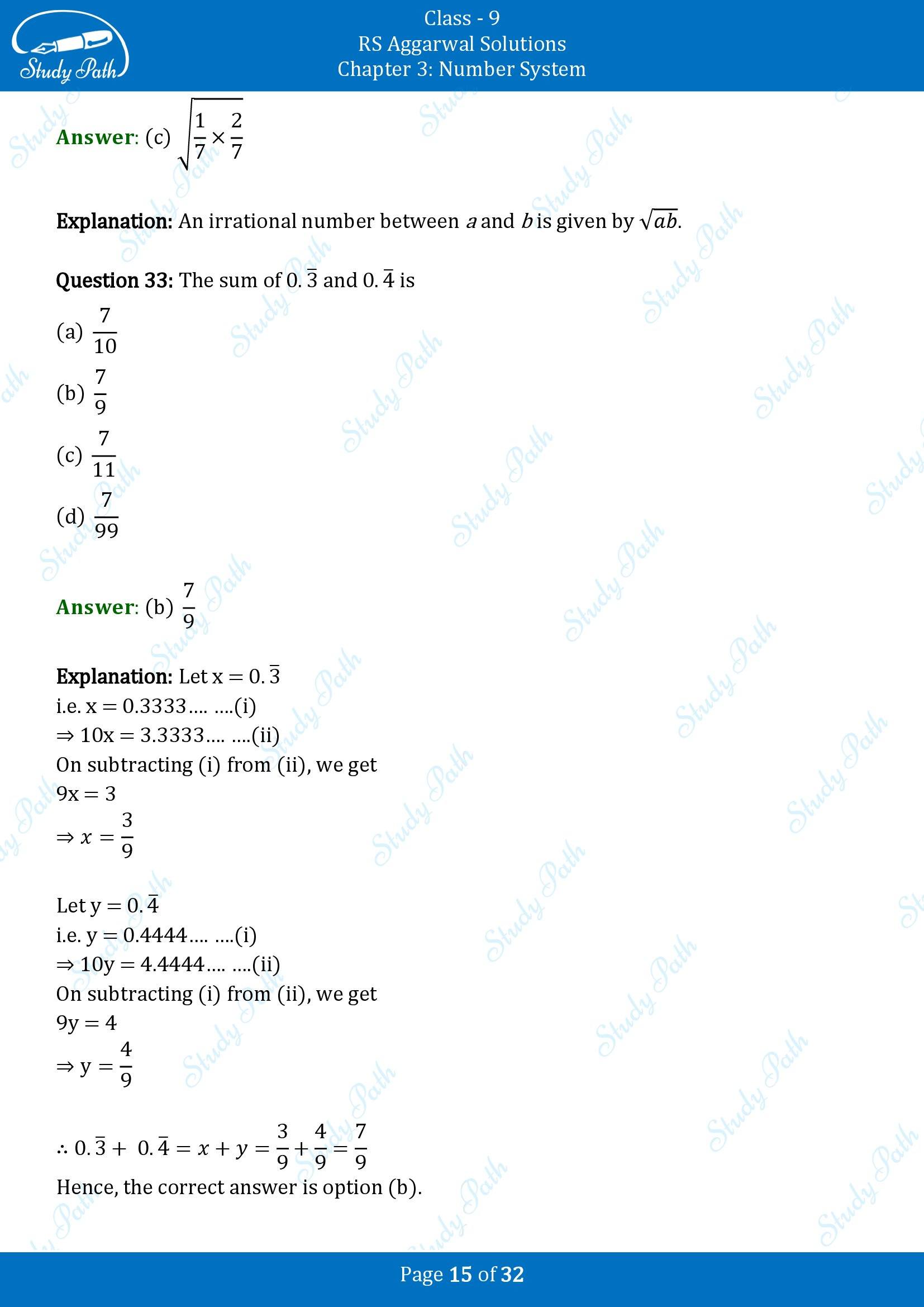 RS Aggarwal Solutions Class 9 Chapter 3 Number Systems Multiple Choice Question MCQs 00015