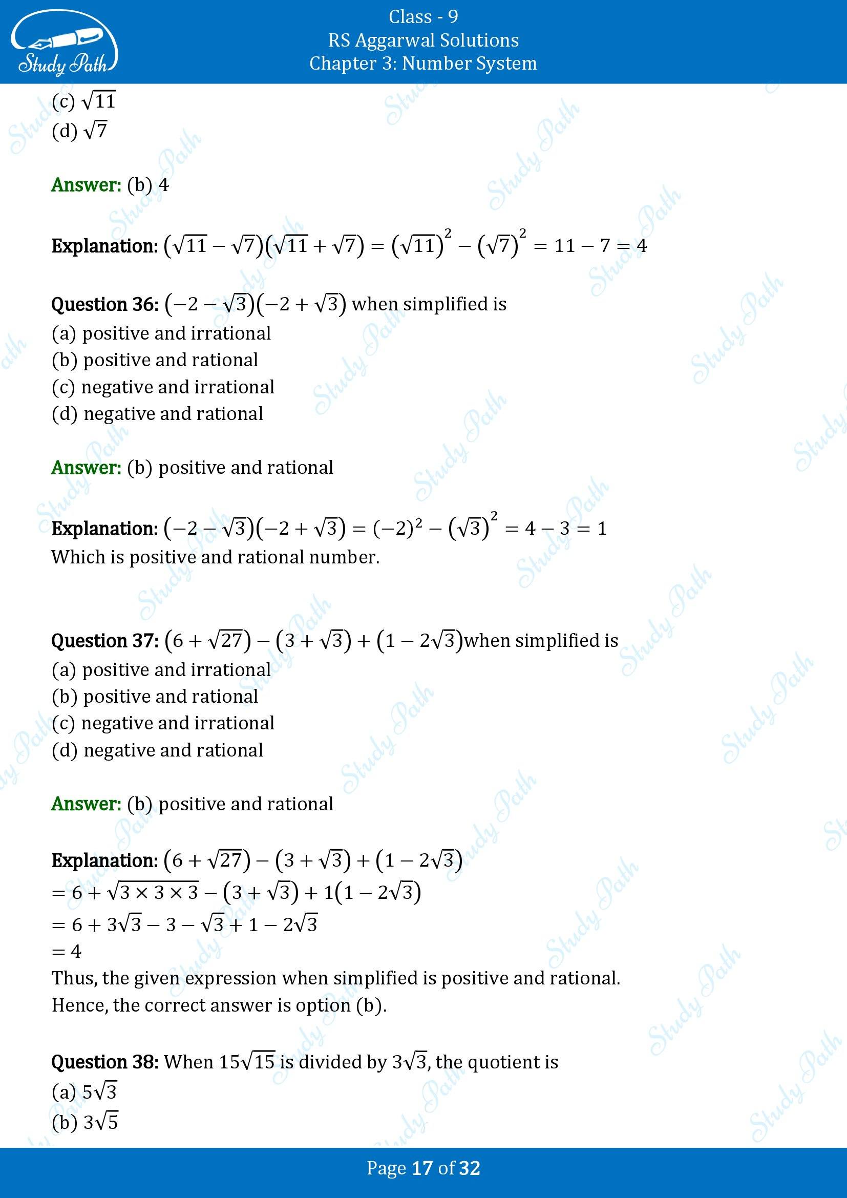 RS Aggarwal Solutions Class 9 Chapter 3 Number Systems Multiple Choice Question MCQs 00017