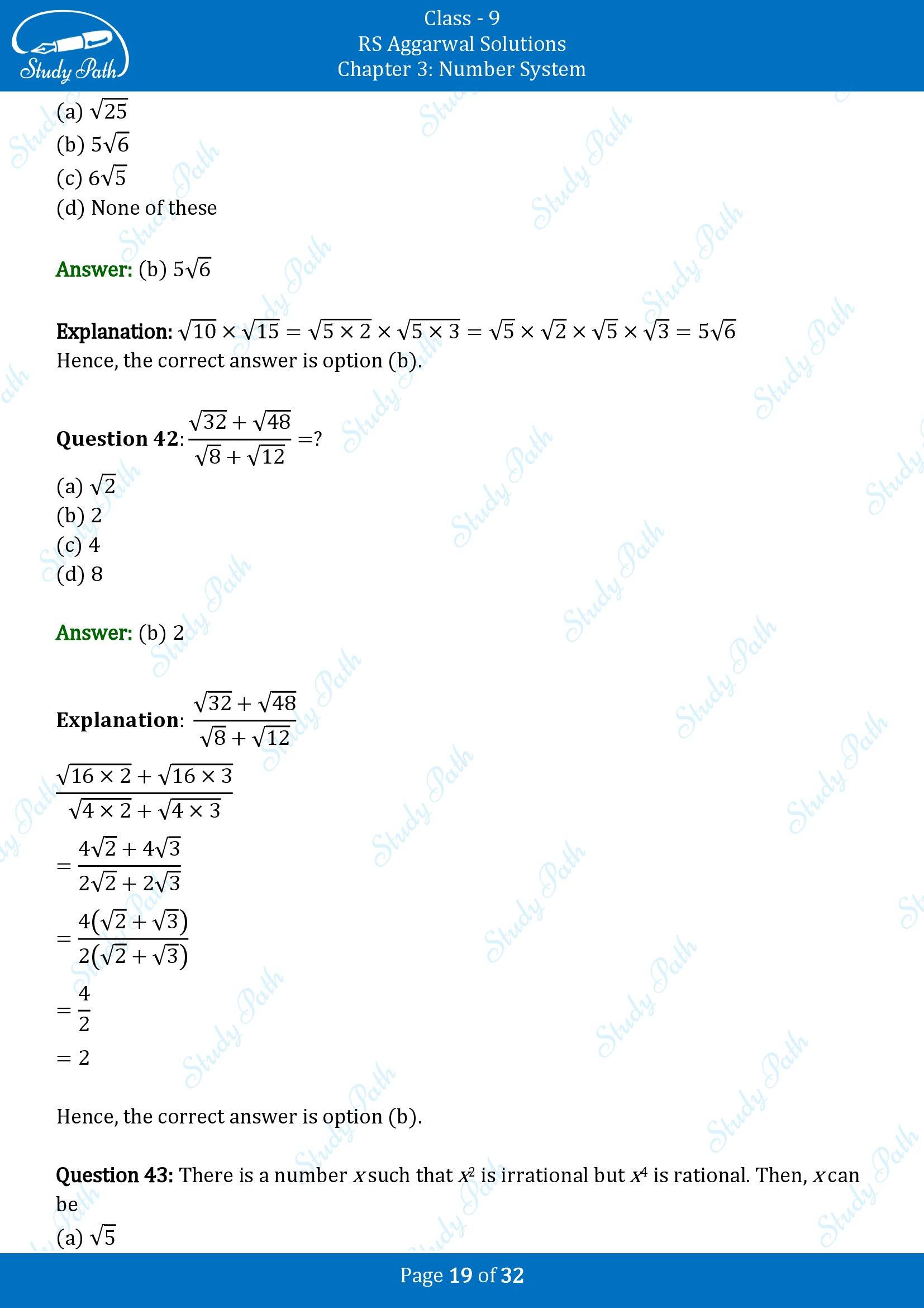 RS Aggarwal Solutions Class 9 Chapter 3 Number Systems Multiple Choice Question MCQs 00019