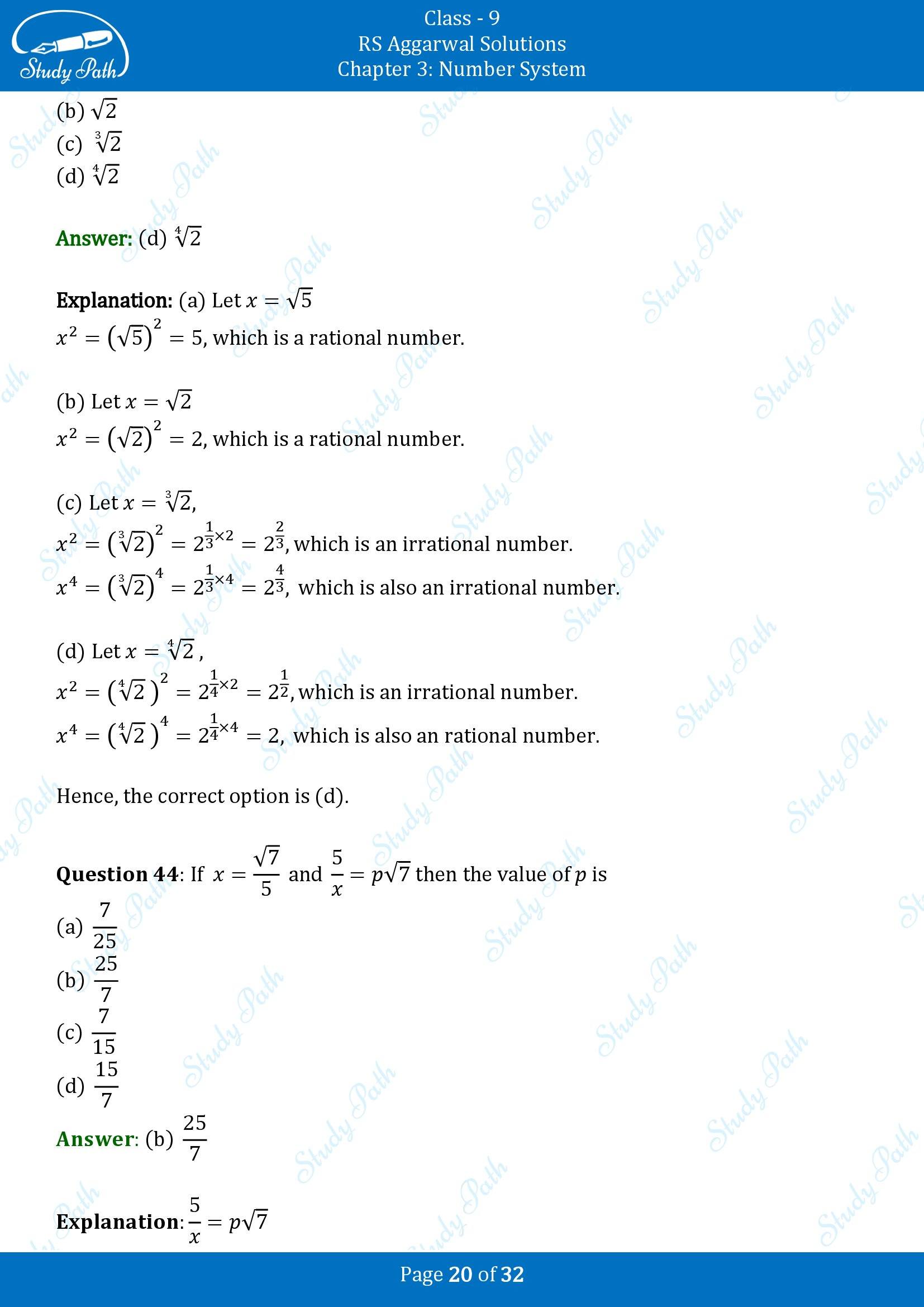 RS Aggarwal Solutions Class 9 Chapter 3 Number Systems Multiple Choice Question MCQs 00020