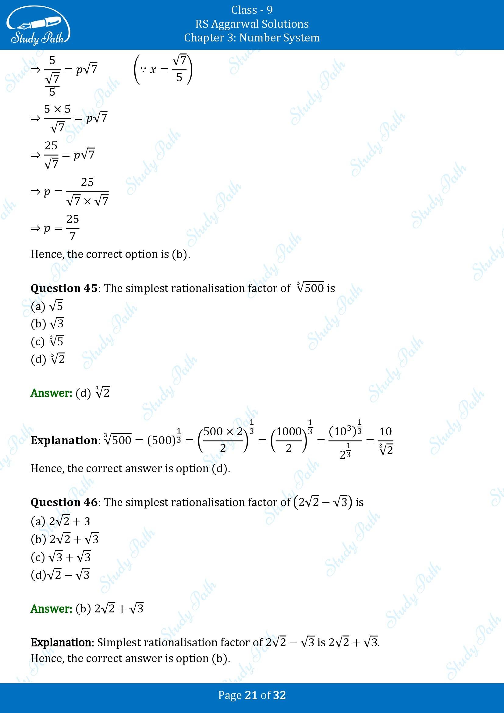 RS Aggarwal Solutions Class 9 Chapter 3 Number Systems Multiple Choice Question MCQs 00021