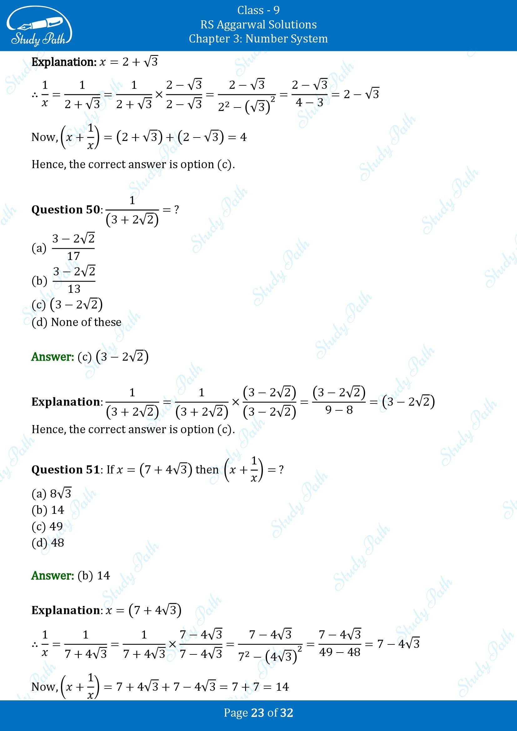 RS Aggarwal Solutions Class 9 Chapter 3 Number Systems Multiple Choice Question MCQs 00023