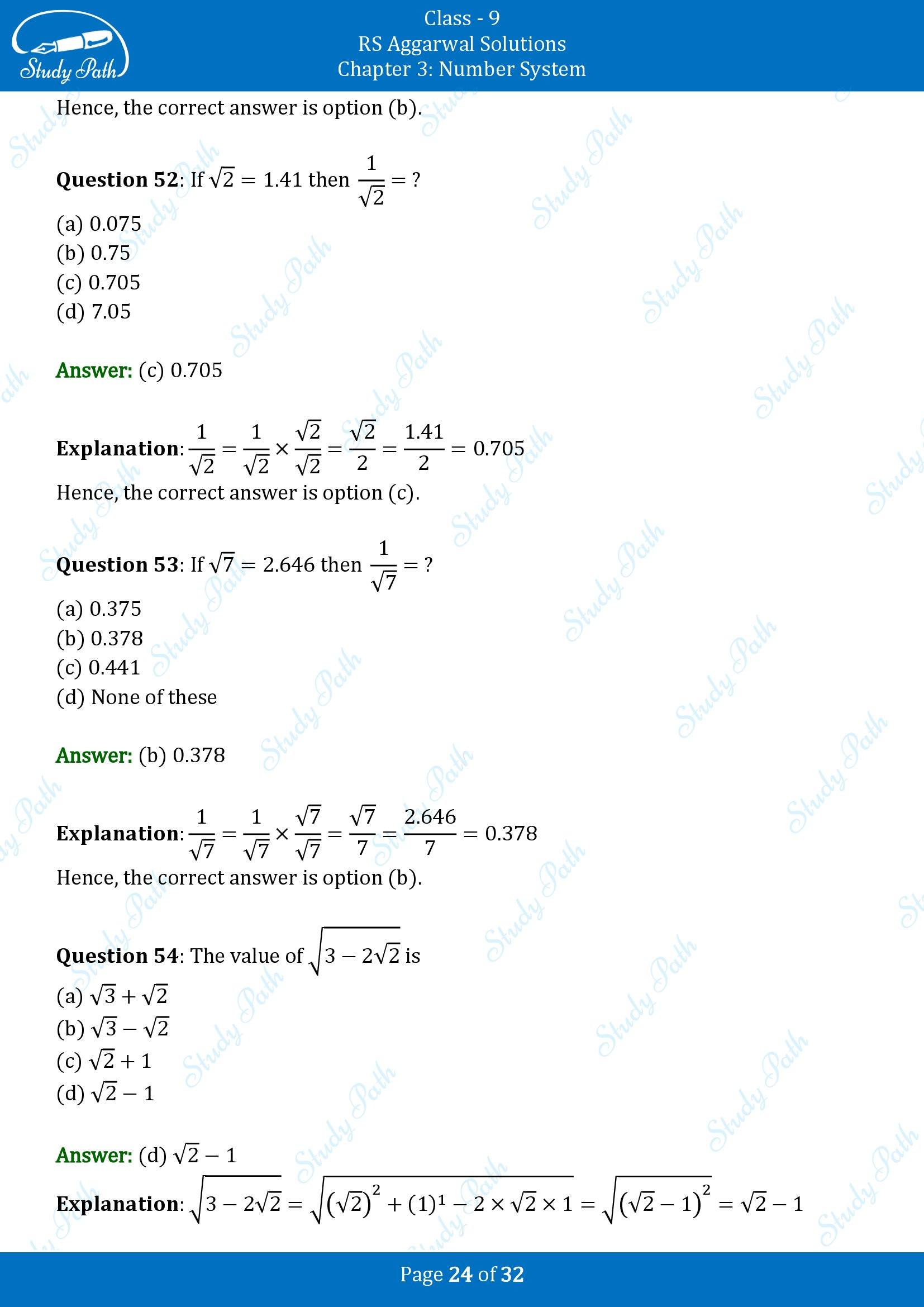 RS Aggarwal Solutions Class 9 Chapter 3 Number Systems Multiple Choice Question MCQs 00024