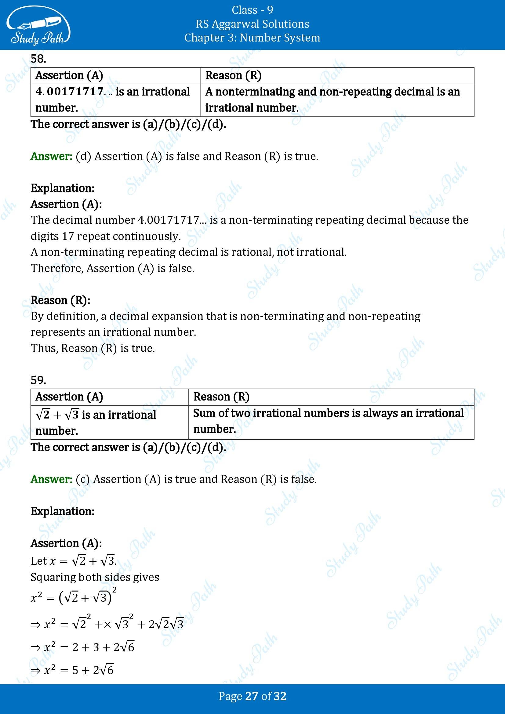 RS Aggarwal Solutions Class 9 Chapter 3 Number Systems Multiple Choice Question MCQs 00027