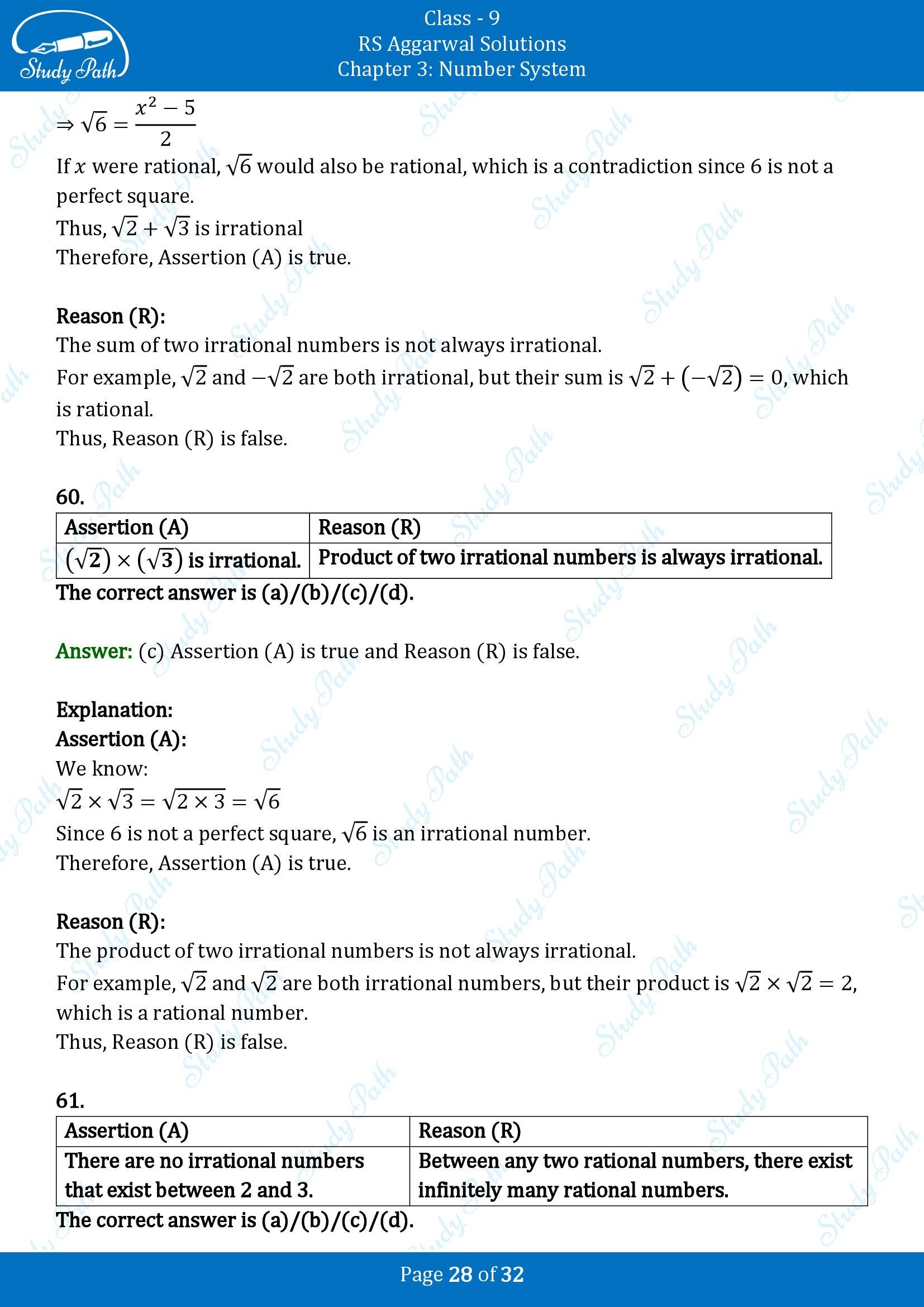 RS Aggarwal Solutions Class 9 Chapter 3 Number Systems Multiple Choice Question MCQs 00028