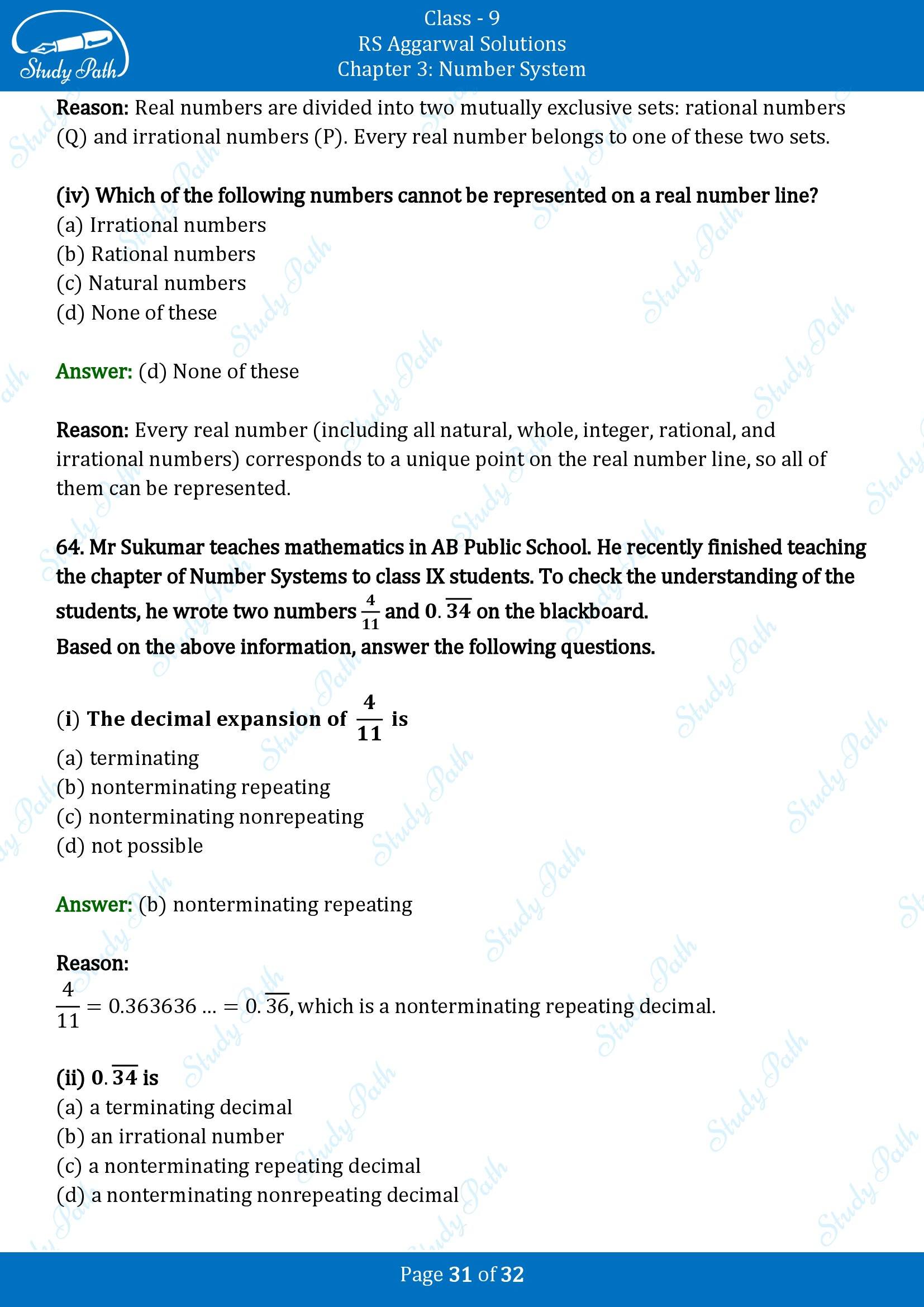 RS Aggarwal Solutions Class 9 Chapter 3 Number Systems Multiple Choice Question MCQs 00031