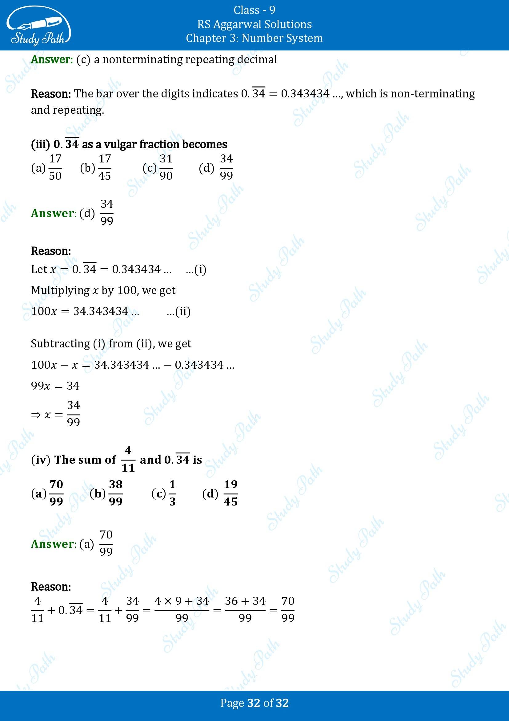 RS Aggarwal Solutions Class 9 Chapter 3 Number Systems Multiple Choice Question MCQs 00032