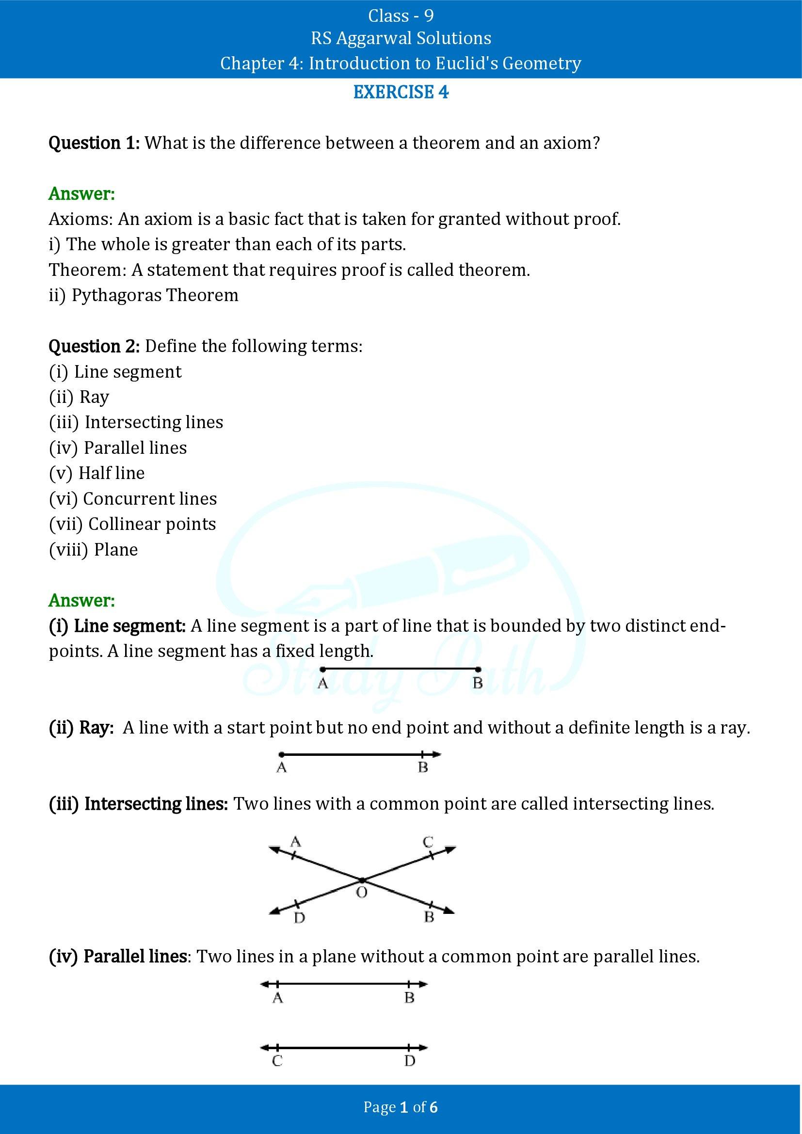 RS Aggarwal Solutions Class 9 Chapter 4 Introduction to Euclids Geometry Exercise 4 00001