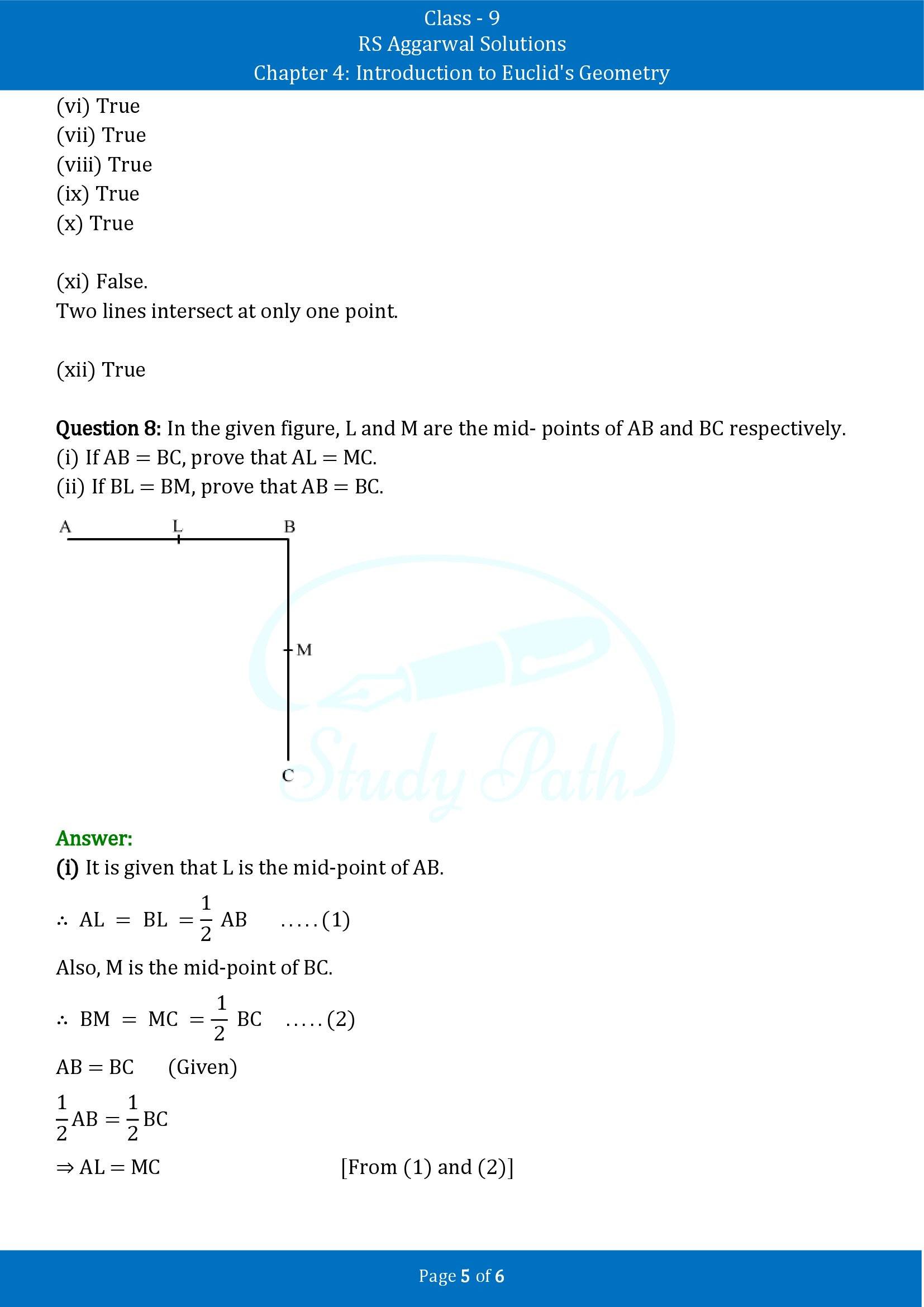 RS Aggarwal Solutions Class 9 Chapter 4 Introduction to Euclids Geometry Exercise 4 00005