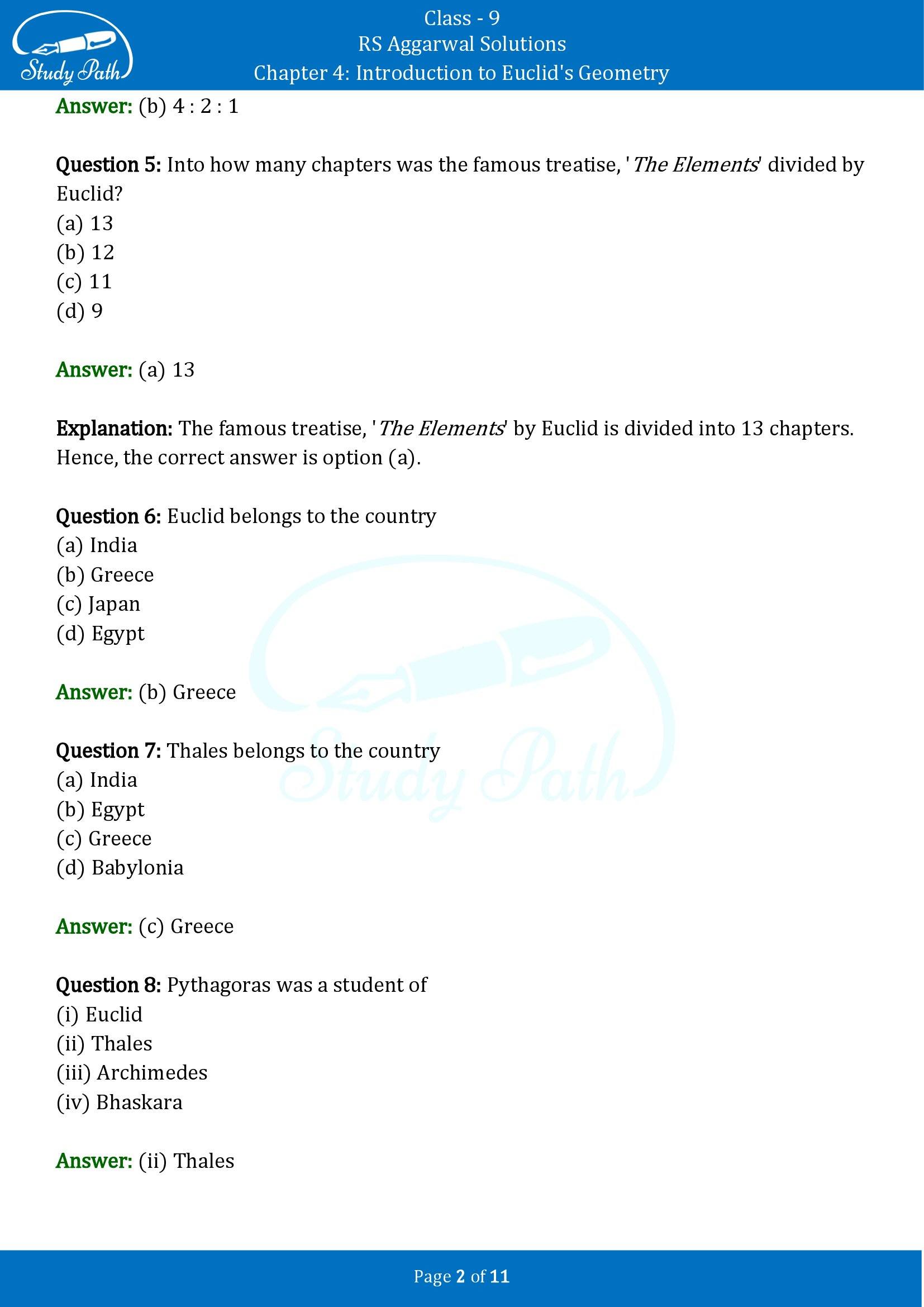 RS Aggarwal Solutions Class 9 Chapter 4 Introduction to Euclids Geometry Multiple Choice Questions MCQs 00002