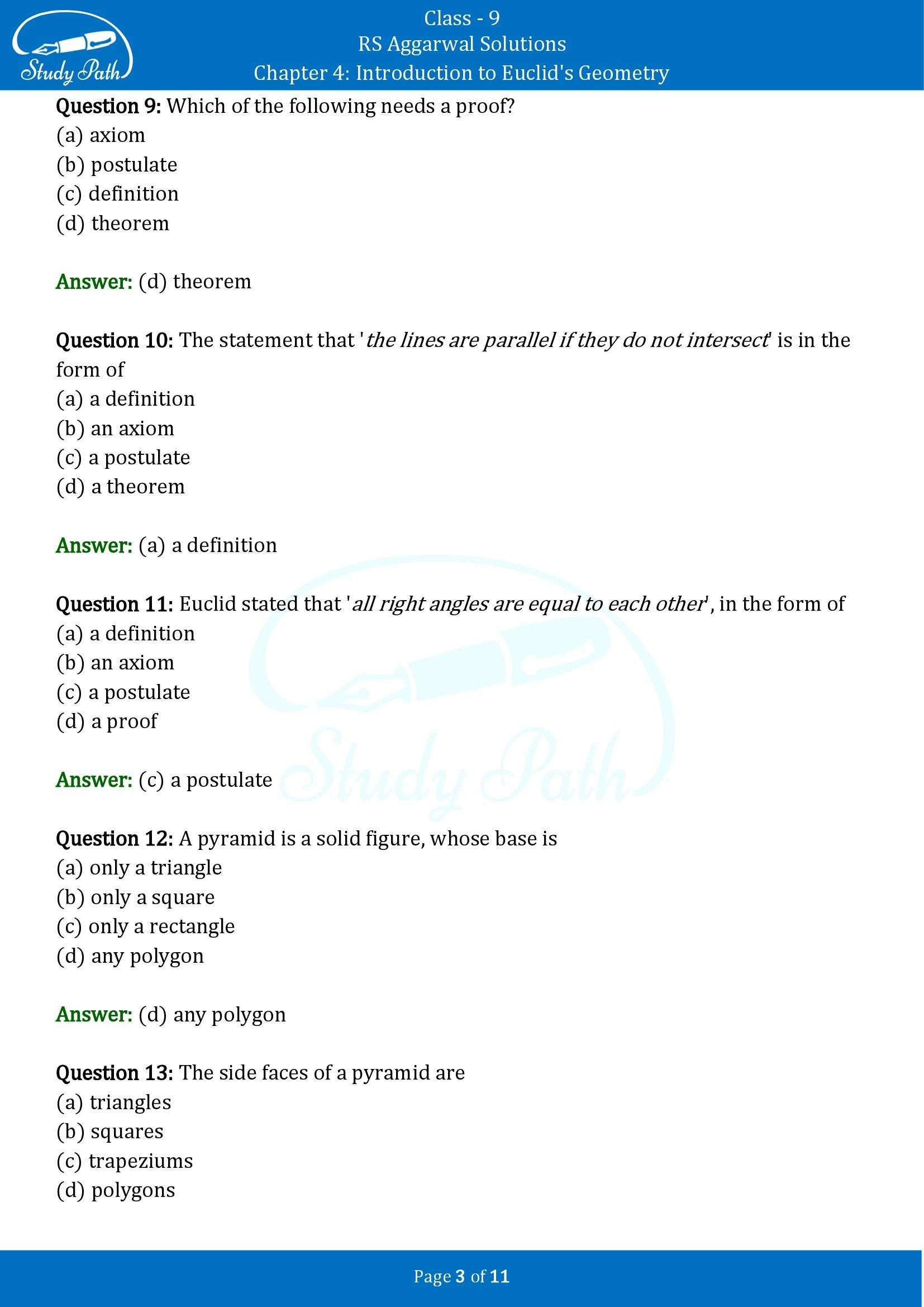 RS Aggarwal Solutions Class 9 Chapter 4 Introduction to Euclids Geometry Multiple Choice Questions MCQs 00003