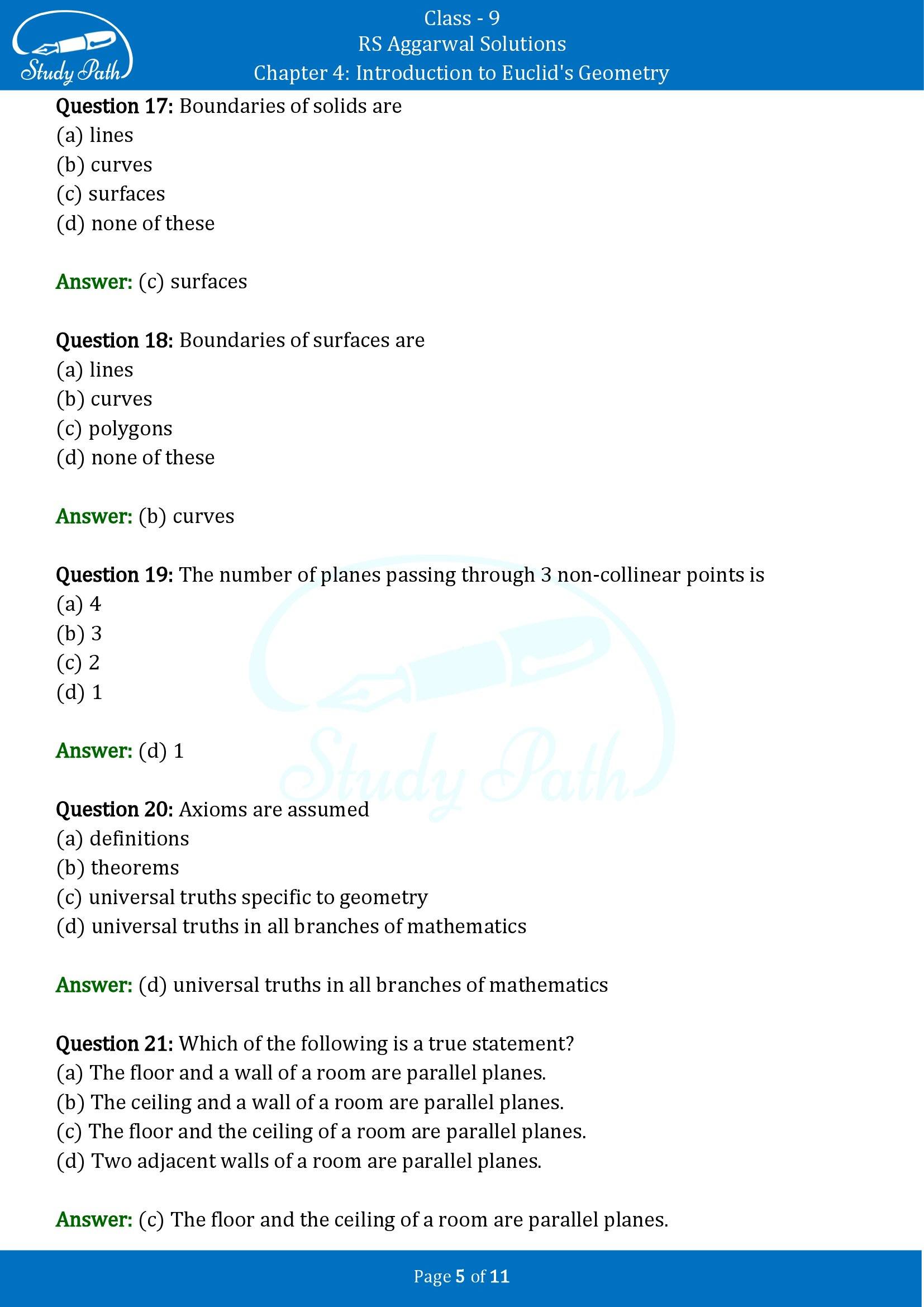 RS Aggarwal Solutions Class 9 Chapter 4 Introduction to Euclids Geometry Multiple Choice Questions MCQs 00005