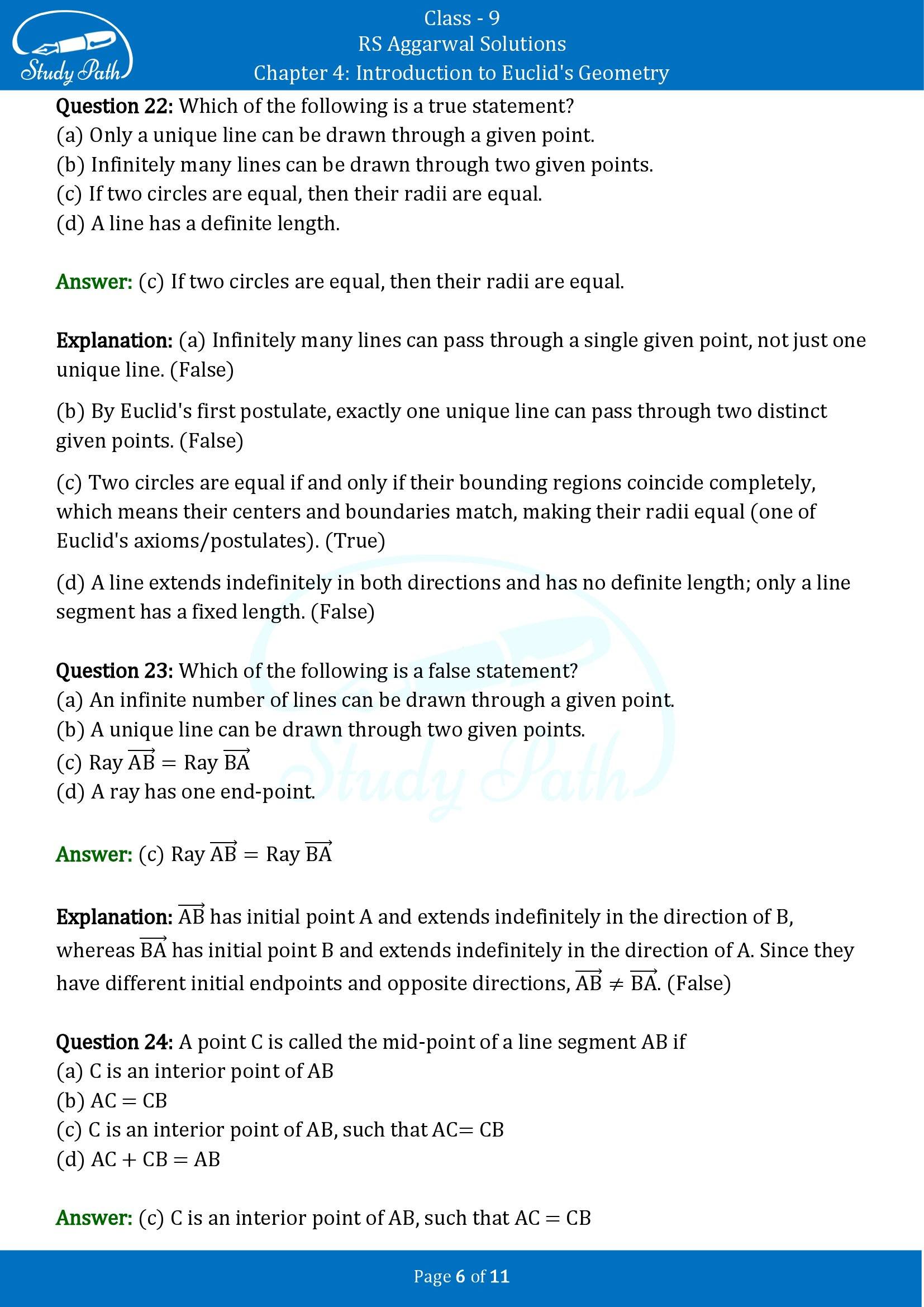 RS Aggarwal Solutions Class 9 Chapter 4 Introduction to Euclids Geometry Multiple Choice Questions MCQs 00006