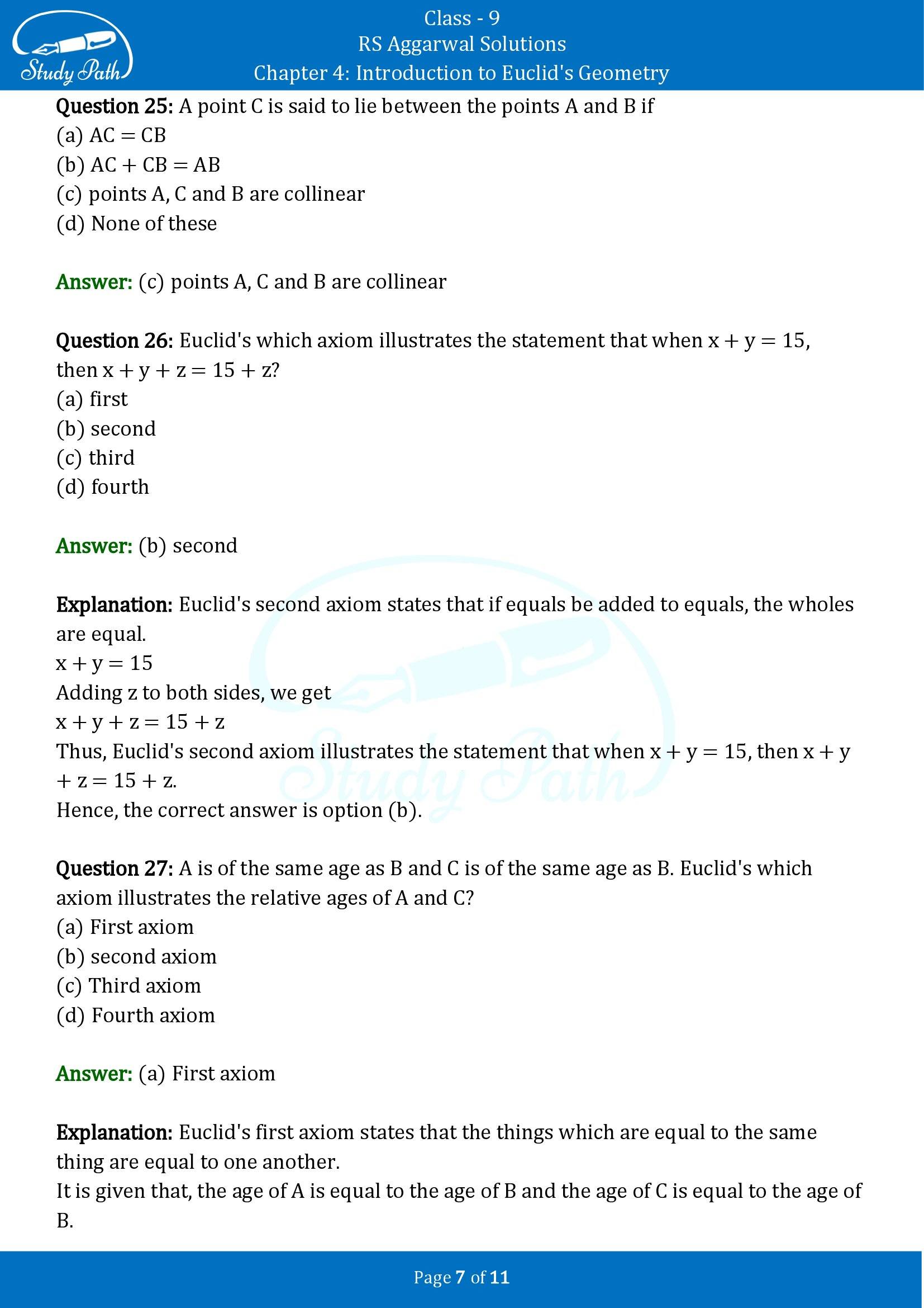 RS Aggarwal Solutions Class 9 Chapter 4 Introduction to Euclids Geometry Multiple Choice Questions MCQs 00007