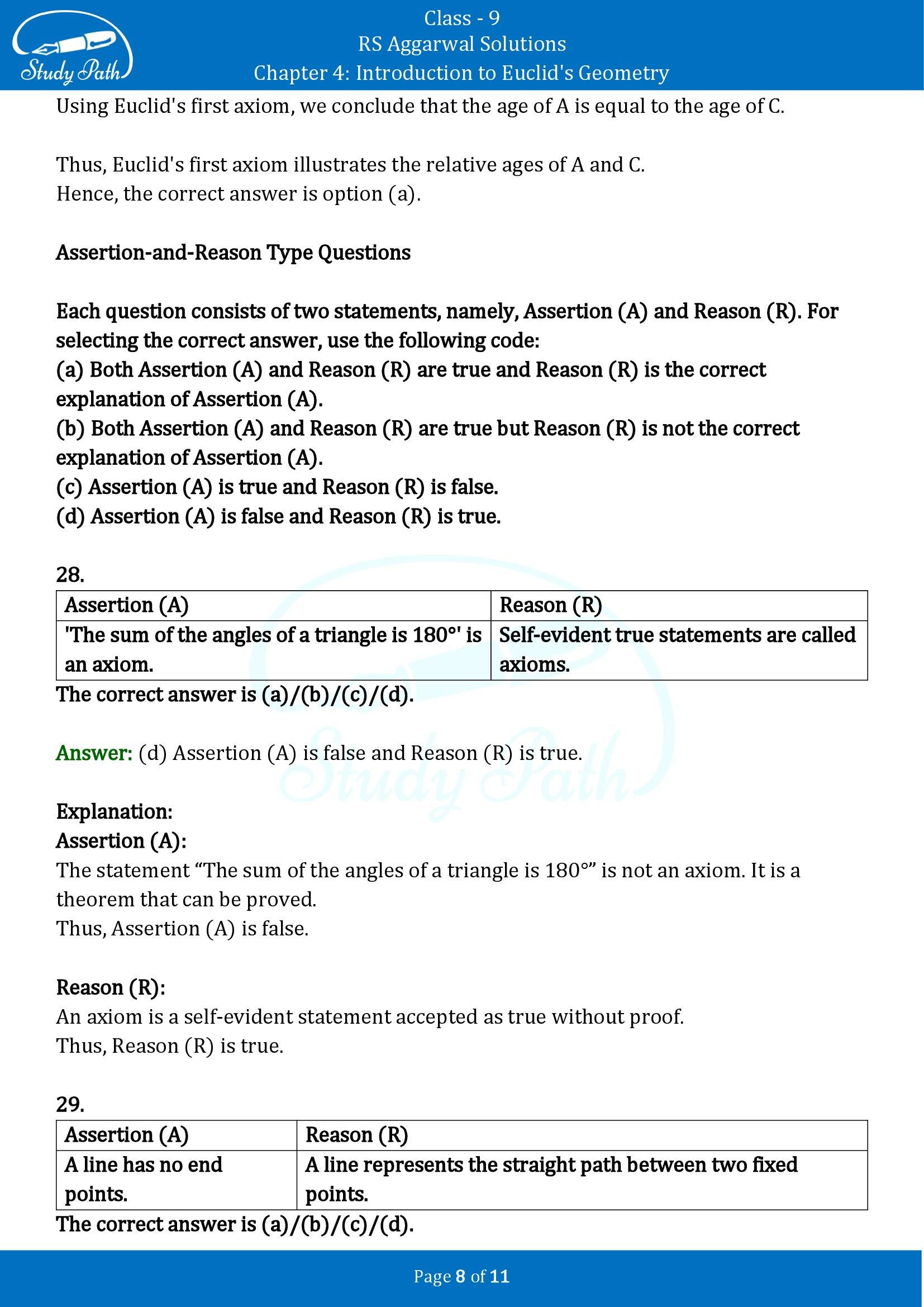 RS Aggarwal Solutions Class 9 Chapter 4 Introduction to Euclids Geometry Multiple Choice Questions MCQs 00008