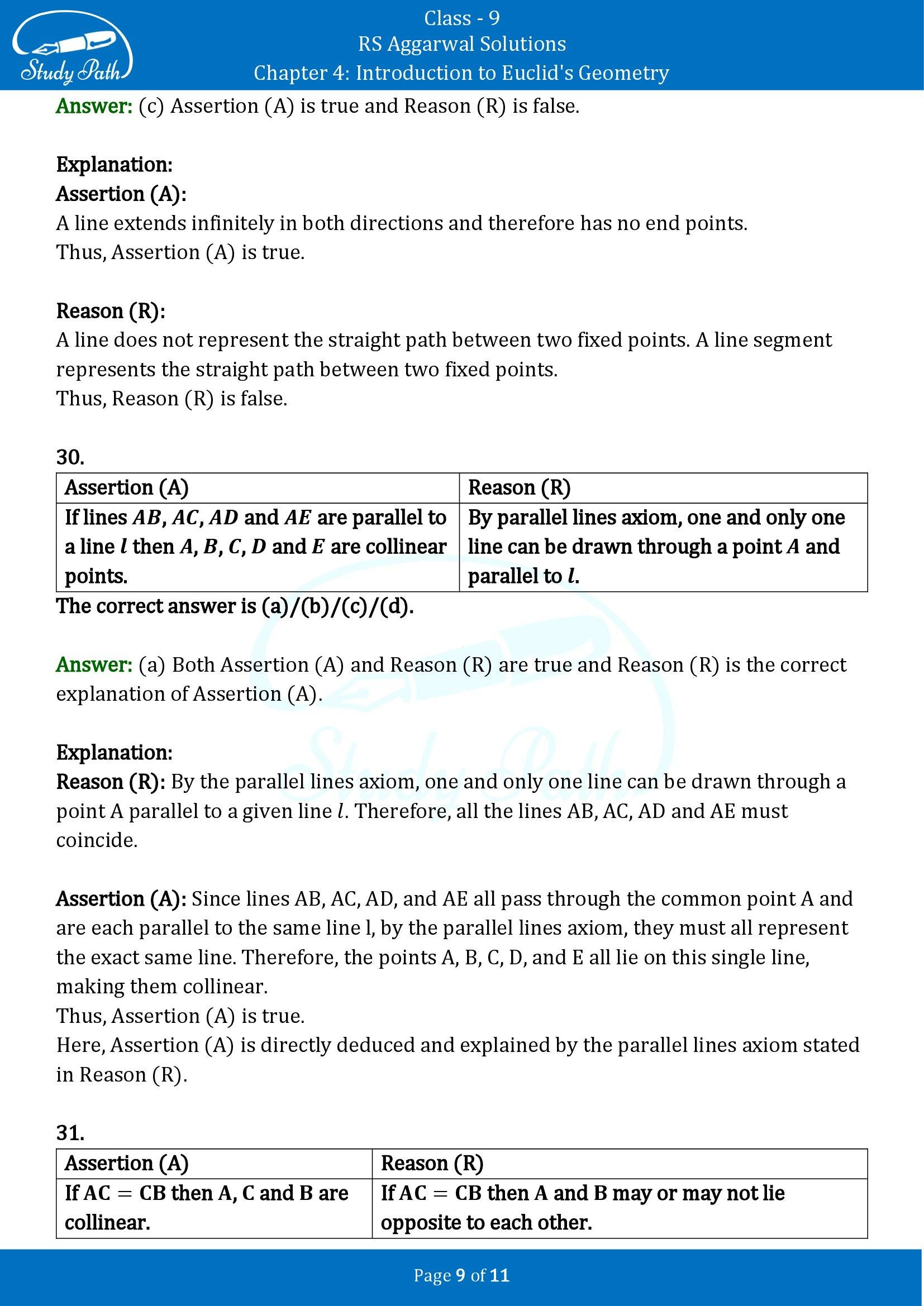 RS Aggarwal Solutions Class 9 Chapter 4 Introduction to Euclids Geometry Multiple Choice Questions MCQs 00009