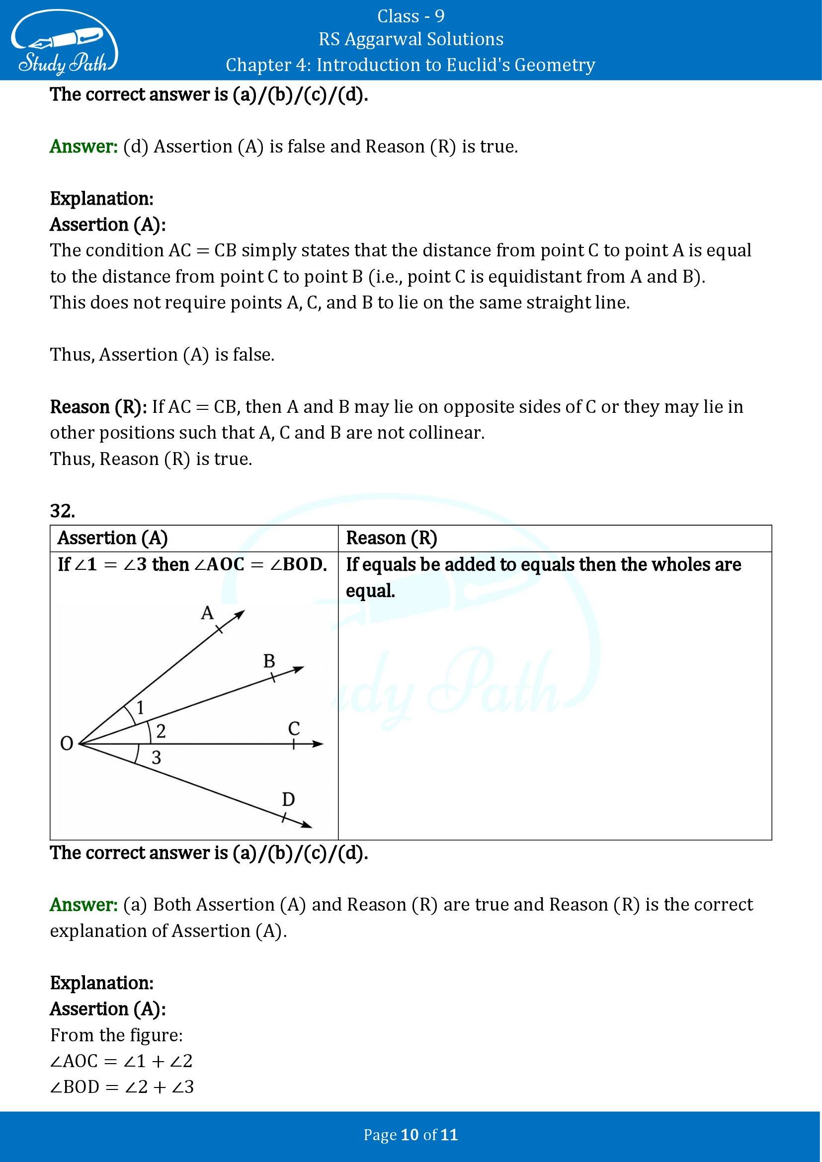 RS Aggarwal Solutions Class 9 Chapter 4 Introduction to Euclids Geometry Multiple Choice Questions MCQs 00010