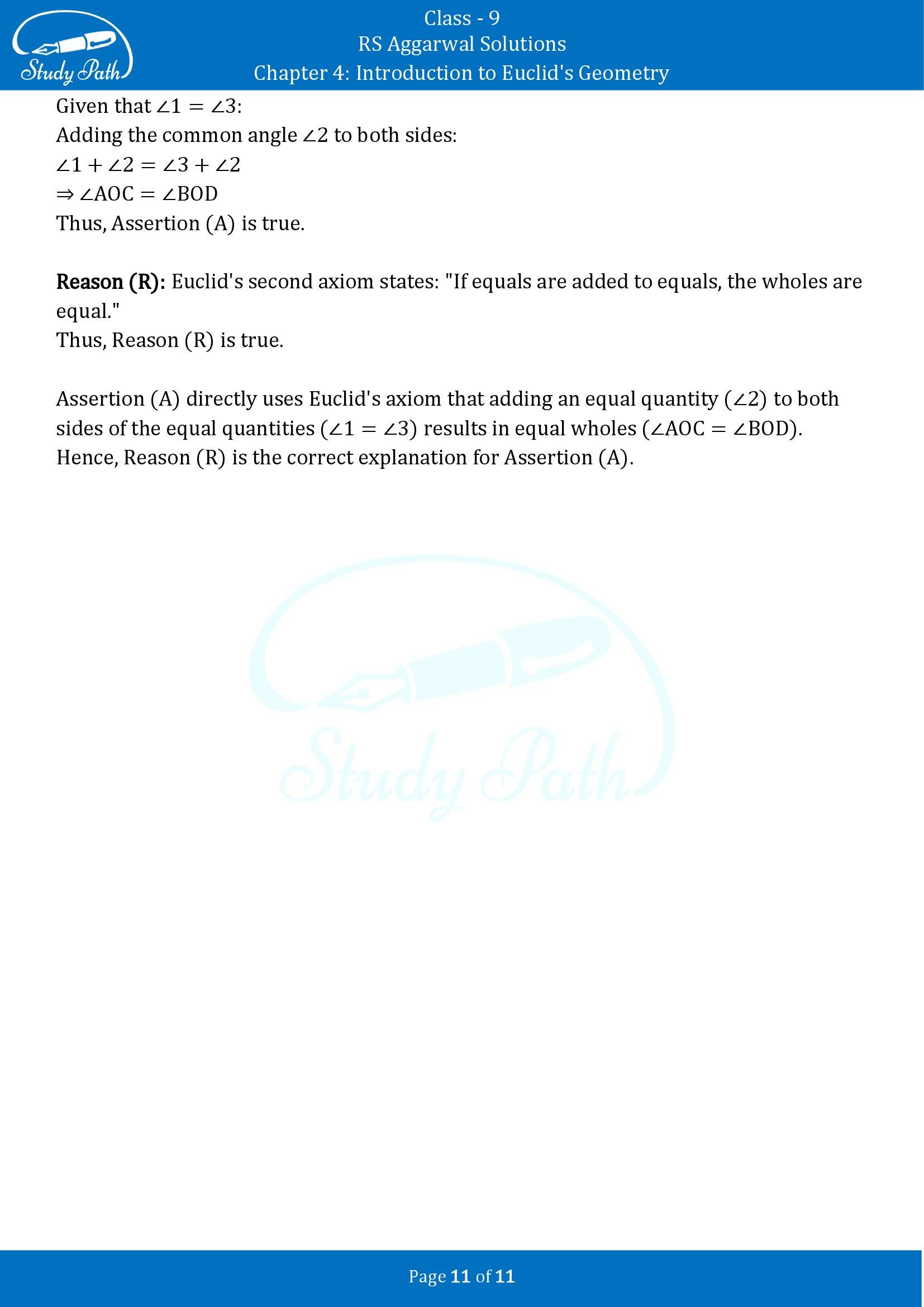 RS Aggarwal Solutions Class 9 Chapter 4 Introduction to Euclids Geometry Multiple Choice Questions MCQs 00011