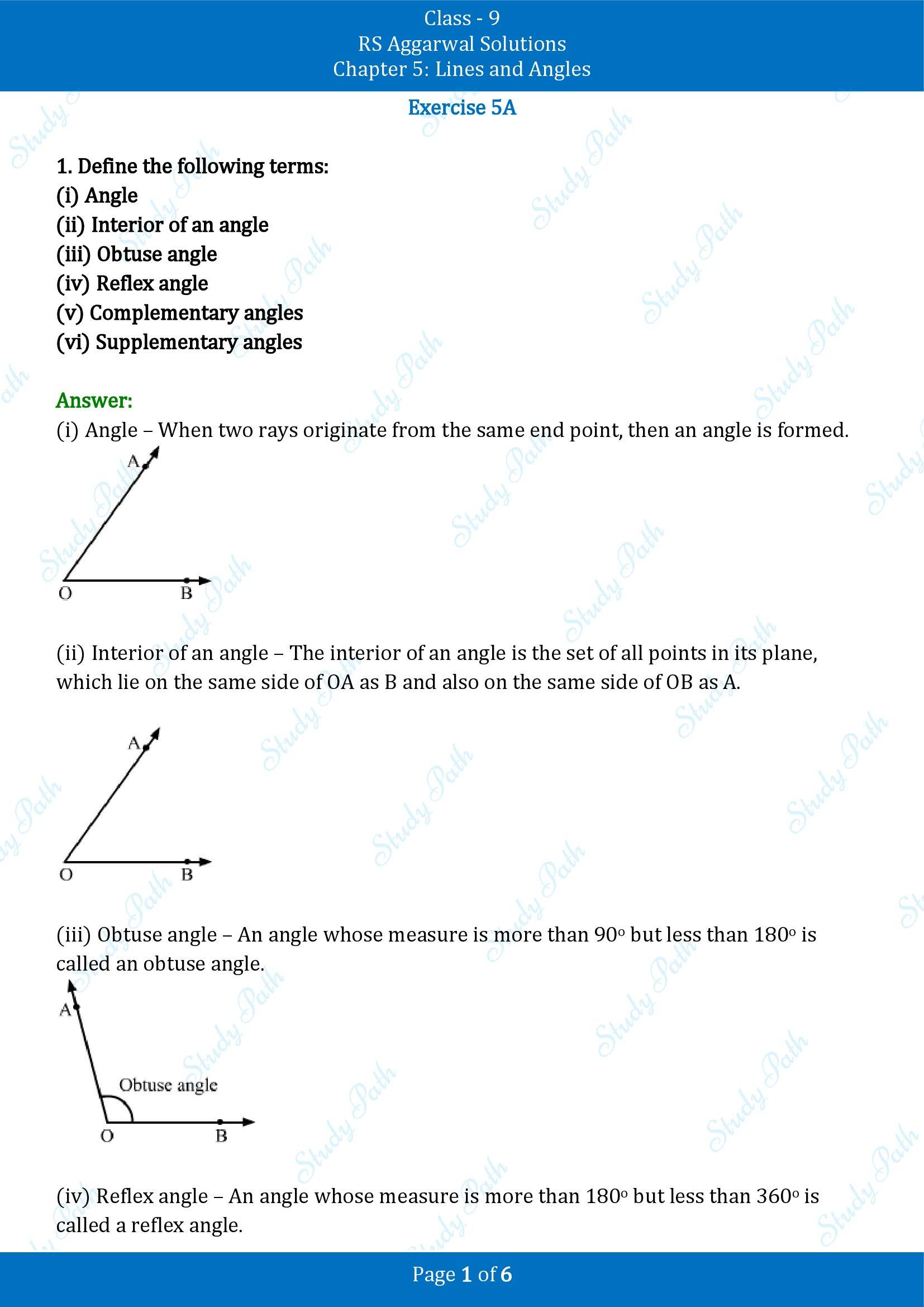 RS Aggarwal Solutions Class 9 Chapter 5 Lines and Angles Exercise 5A 00001