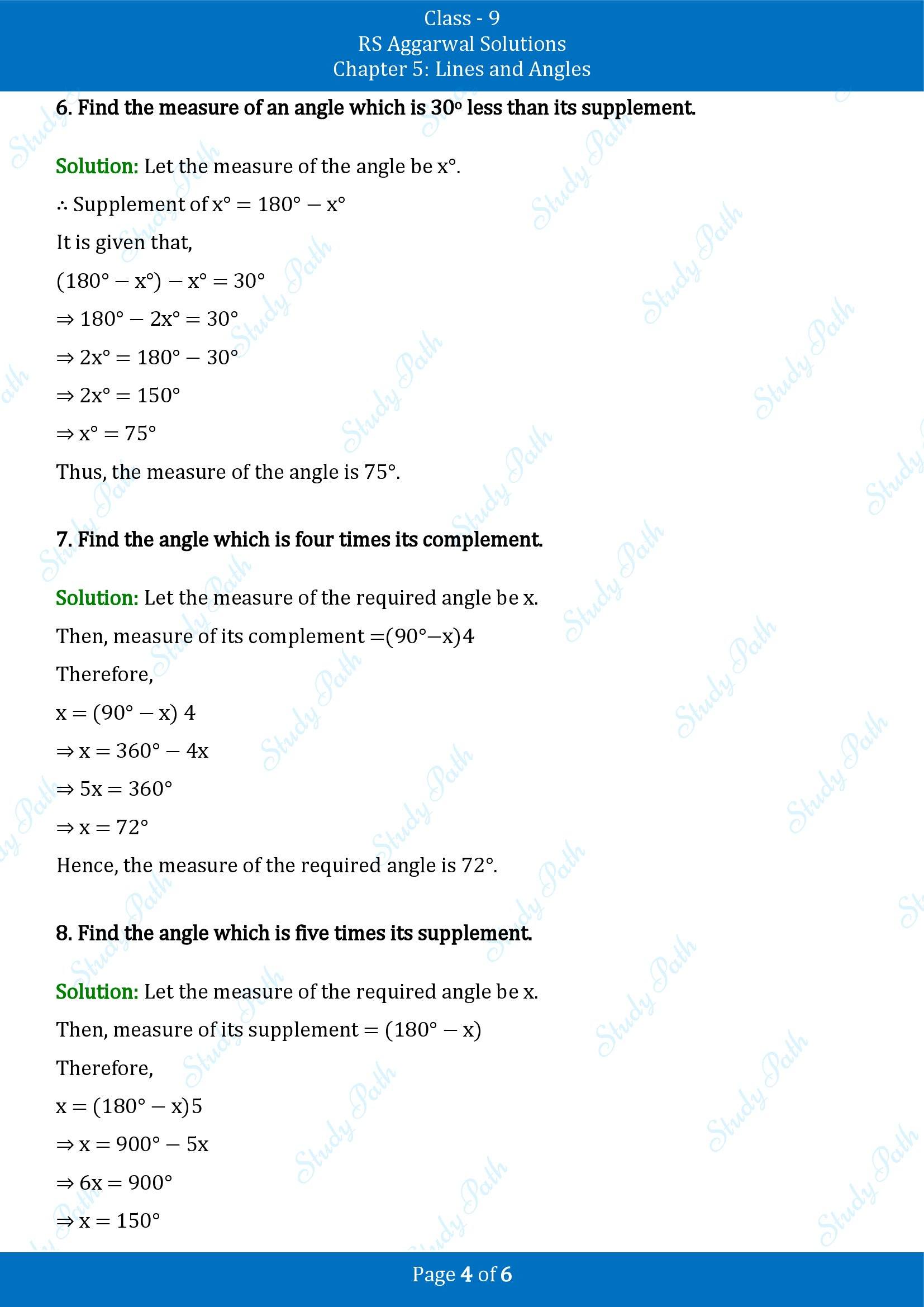 RS Aggarwal Solutions Class 9 Chapter 5 Lines and Angles Exercise 5A 00004