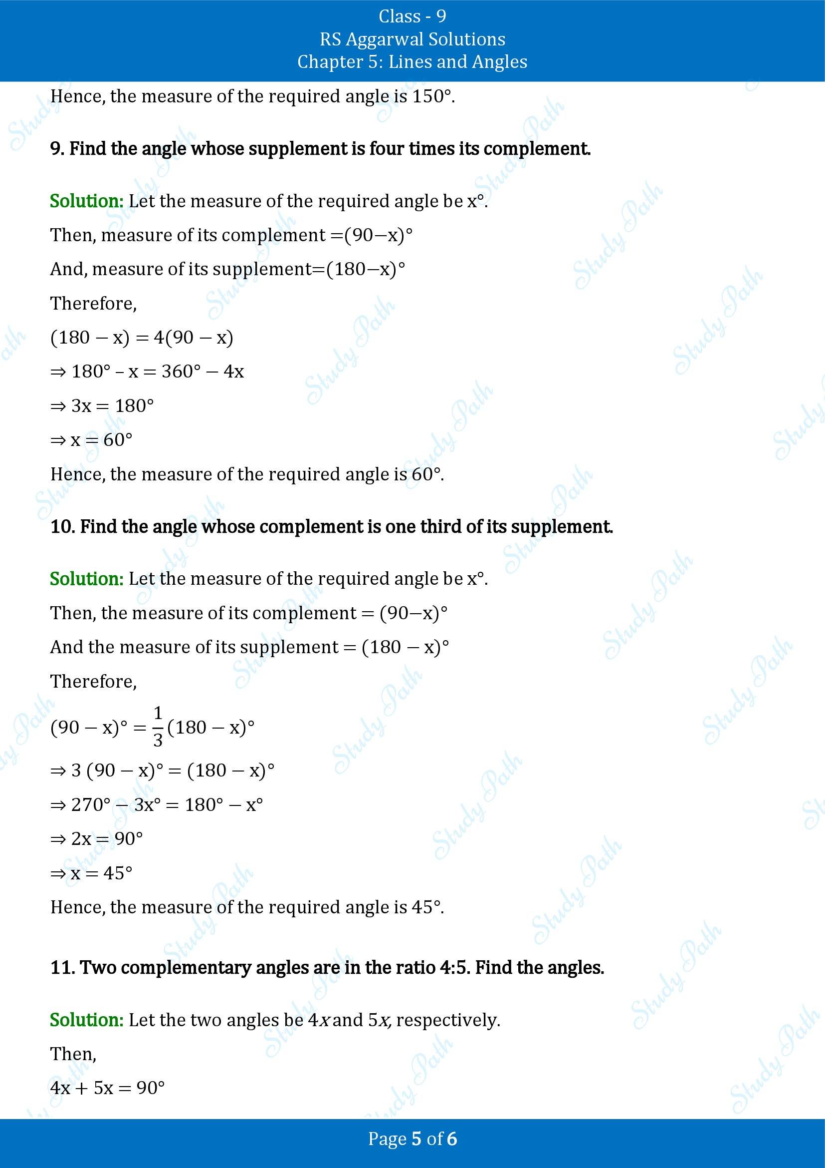 RS Aggarwal Solutions Class 9 Chapter 5 Lines and Angles Exercise 5A 00005