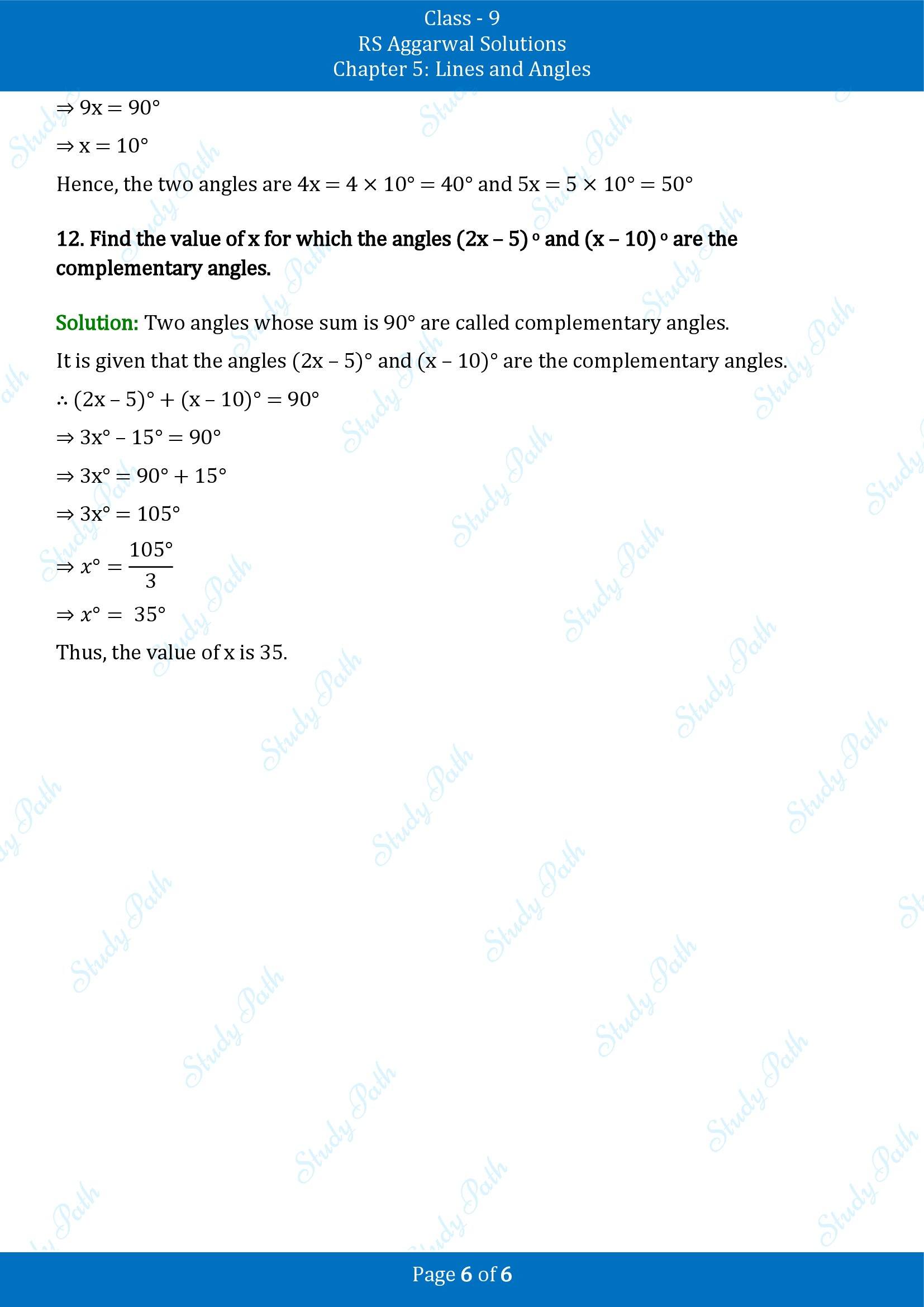 RS Aggarwal Solutions Class 9 Chapter 5 Lines and Angles Exercise 5A 00006